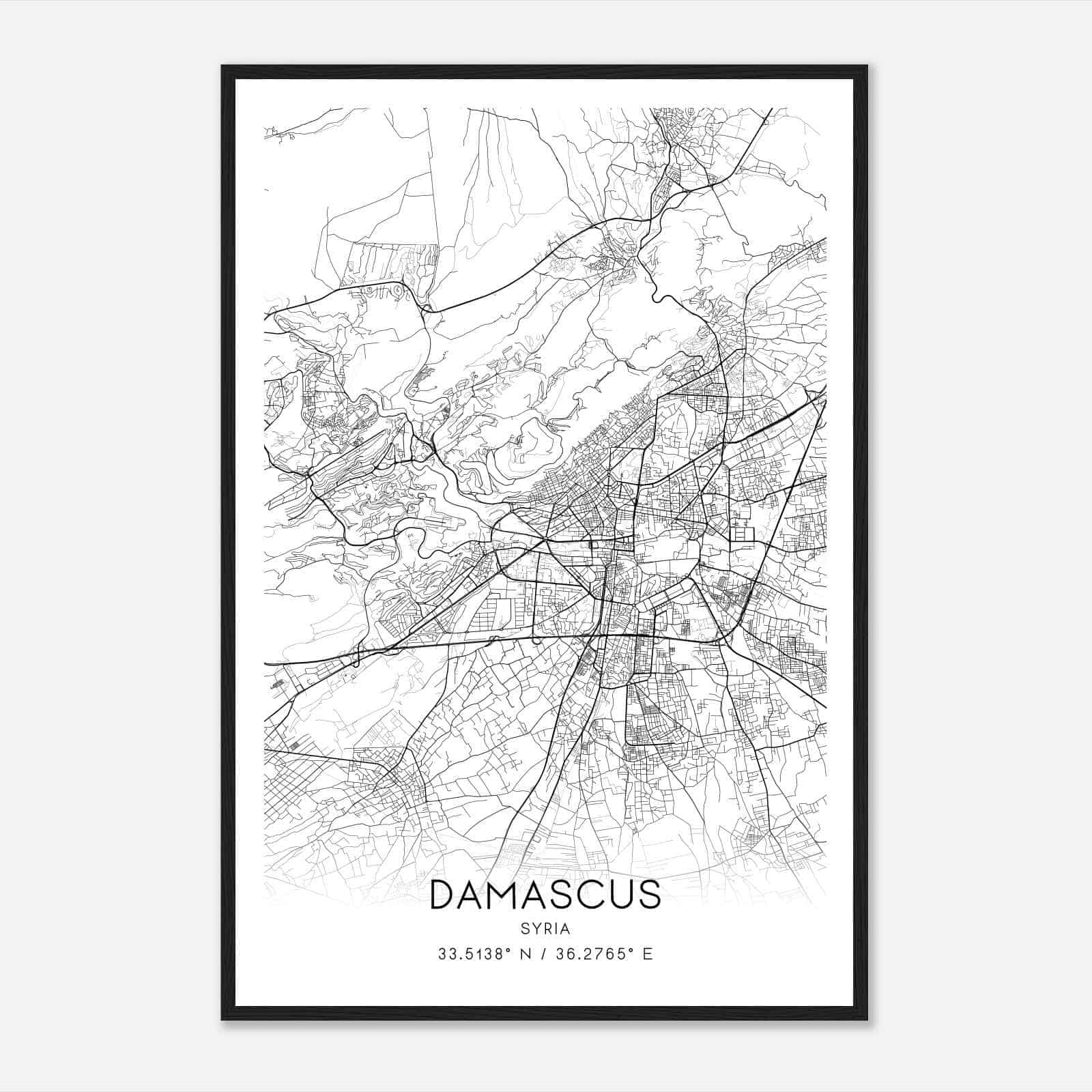 Damascus Syria Map Poster, Damascus City Road Wall Art Print