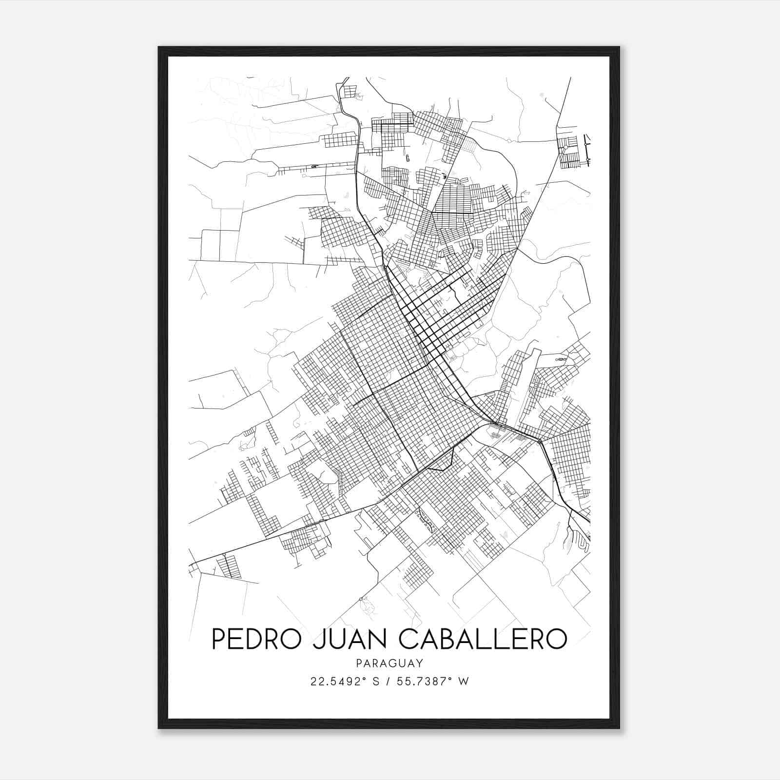 Pedro Juan Caballero Paraguay Map Poster, Pedro Juan Caballero City Road Wall Art Print