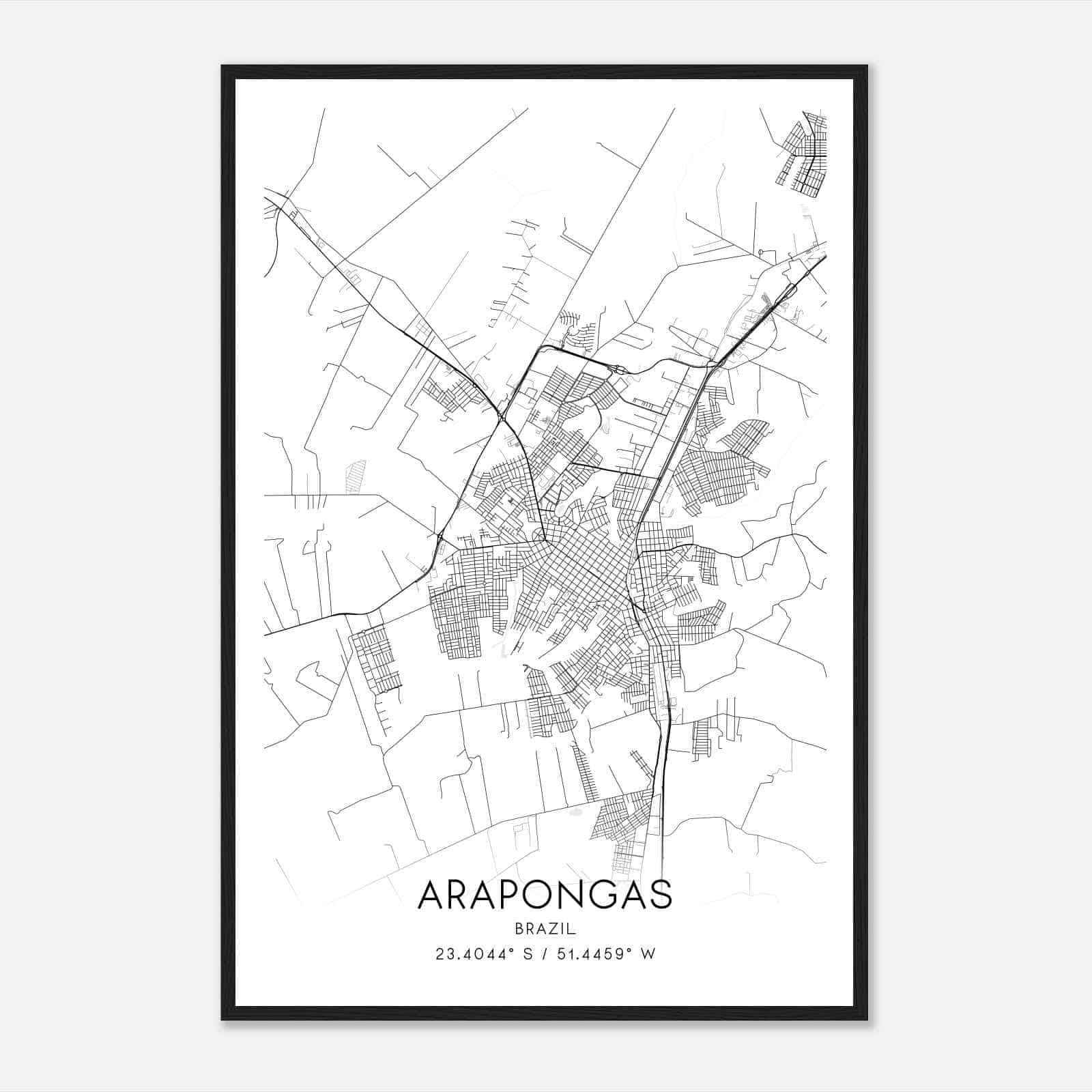 Arapongas Brazil Map Poster, Arapongas City Road Wall Art Print