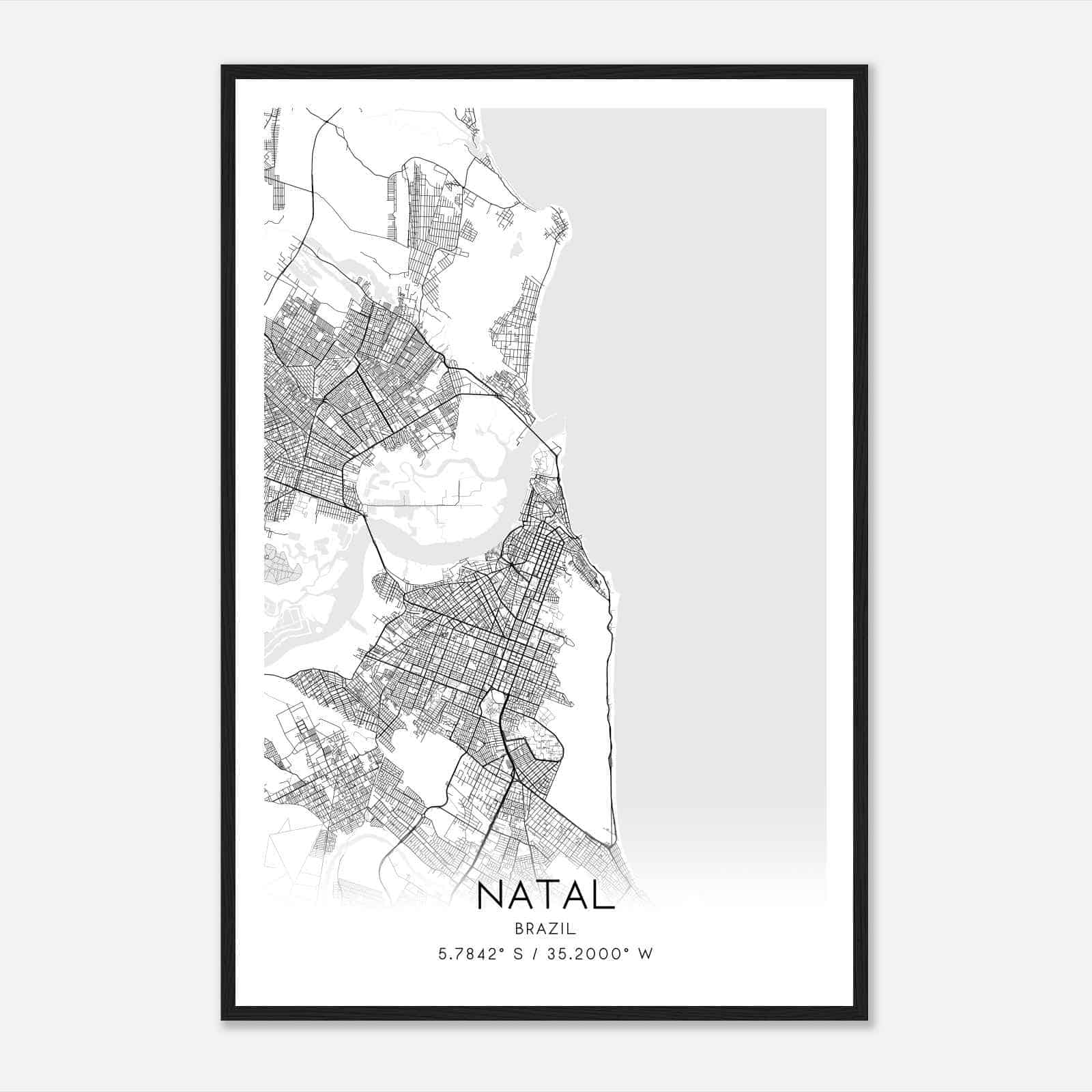 Natal Brazil Map Poster, Natal City Road Wall Art Print