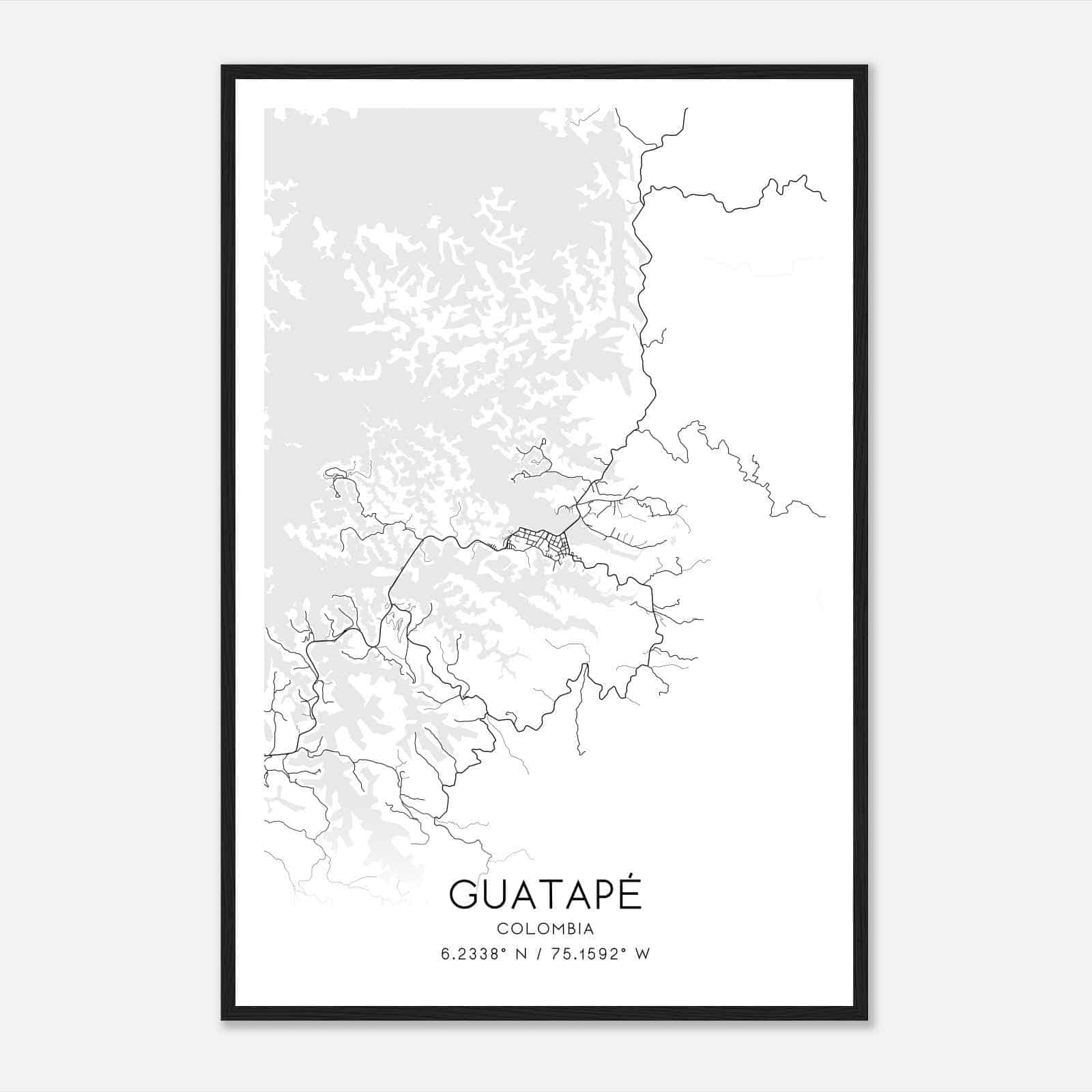 Guatape Colombia Map Poster, Guatape City Road Wall Art Print