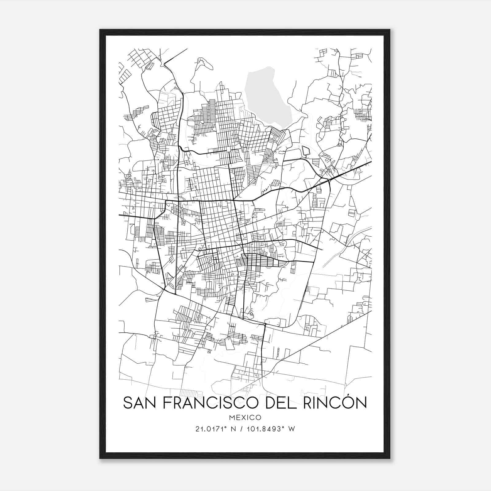 San Francisco del Rincon Mexico Map Poster, San Francisco del Rincon City Road Wall Art Print