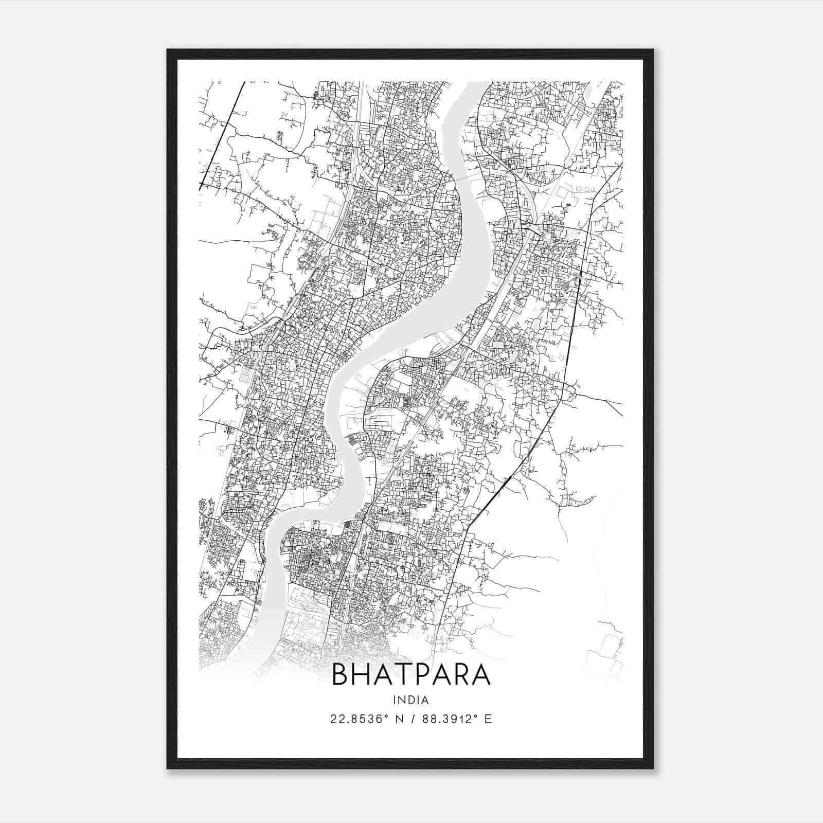 Bhatpara India Map Poster, Bhatpara City Road Wall Art Print