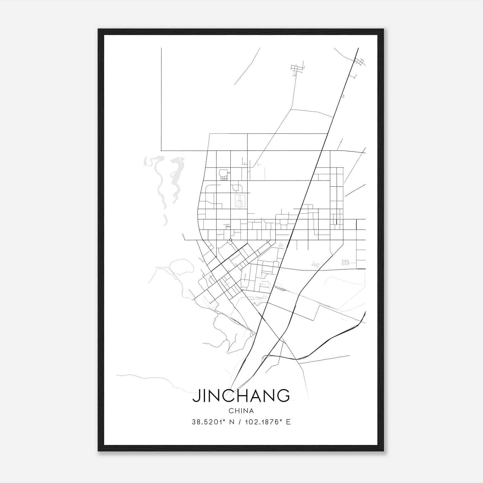 Jinchang China Map Poster, Jinchang City Road Wall Art Print