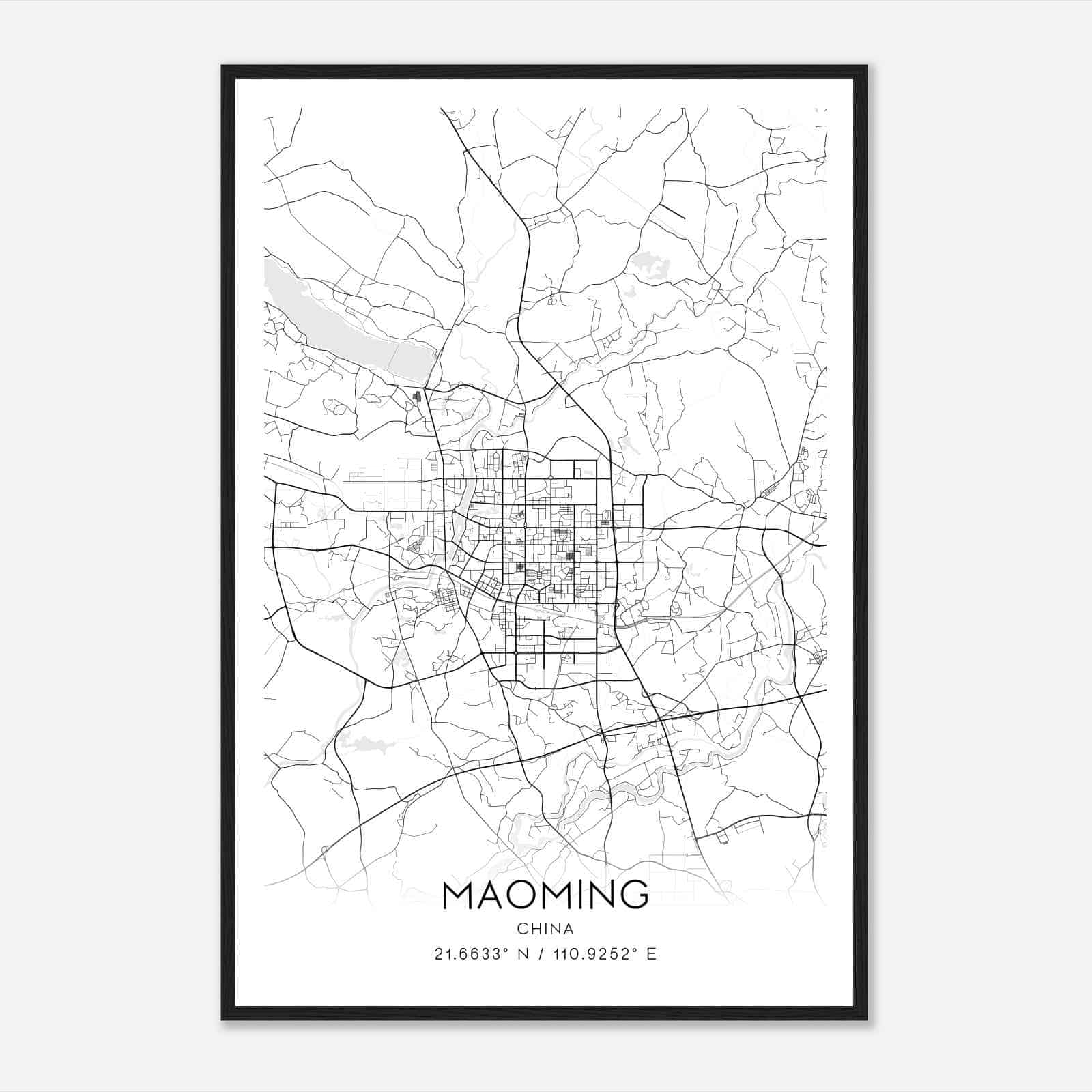 Maoming China Map Poster, Maoming City Road Wall Art Print