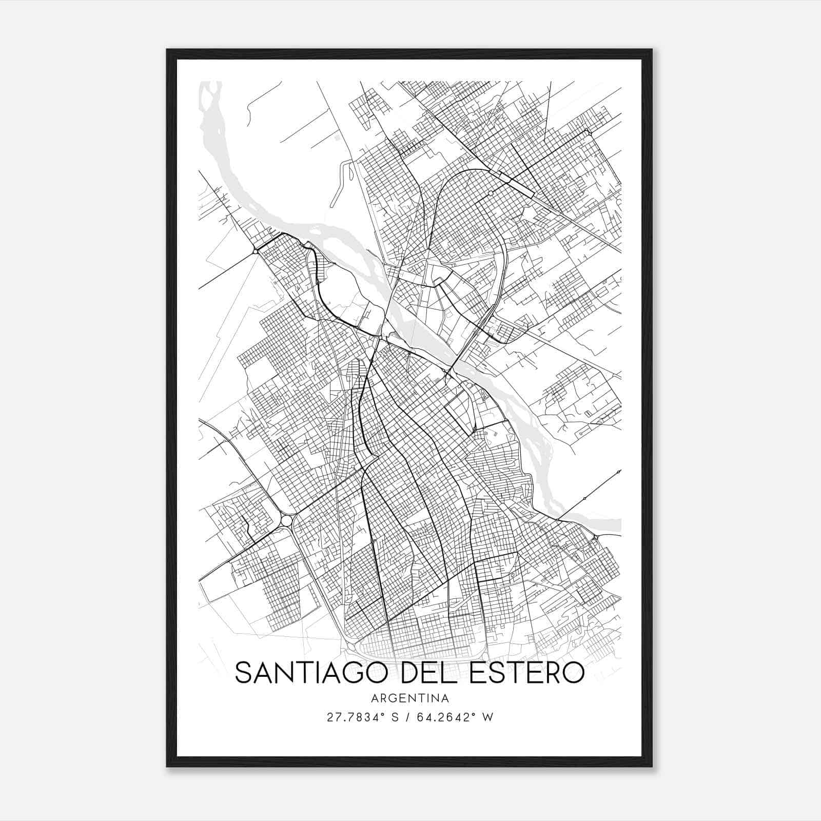 Santiago del Estero Argentina Map Poster, Santiago del Estero City Road Wall Art Print