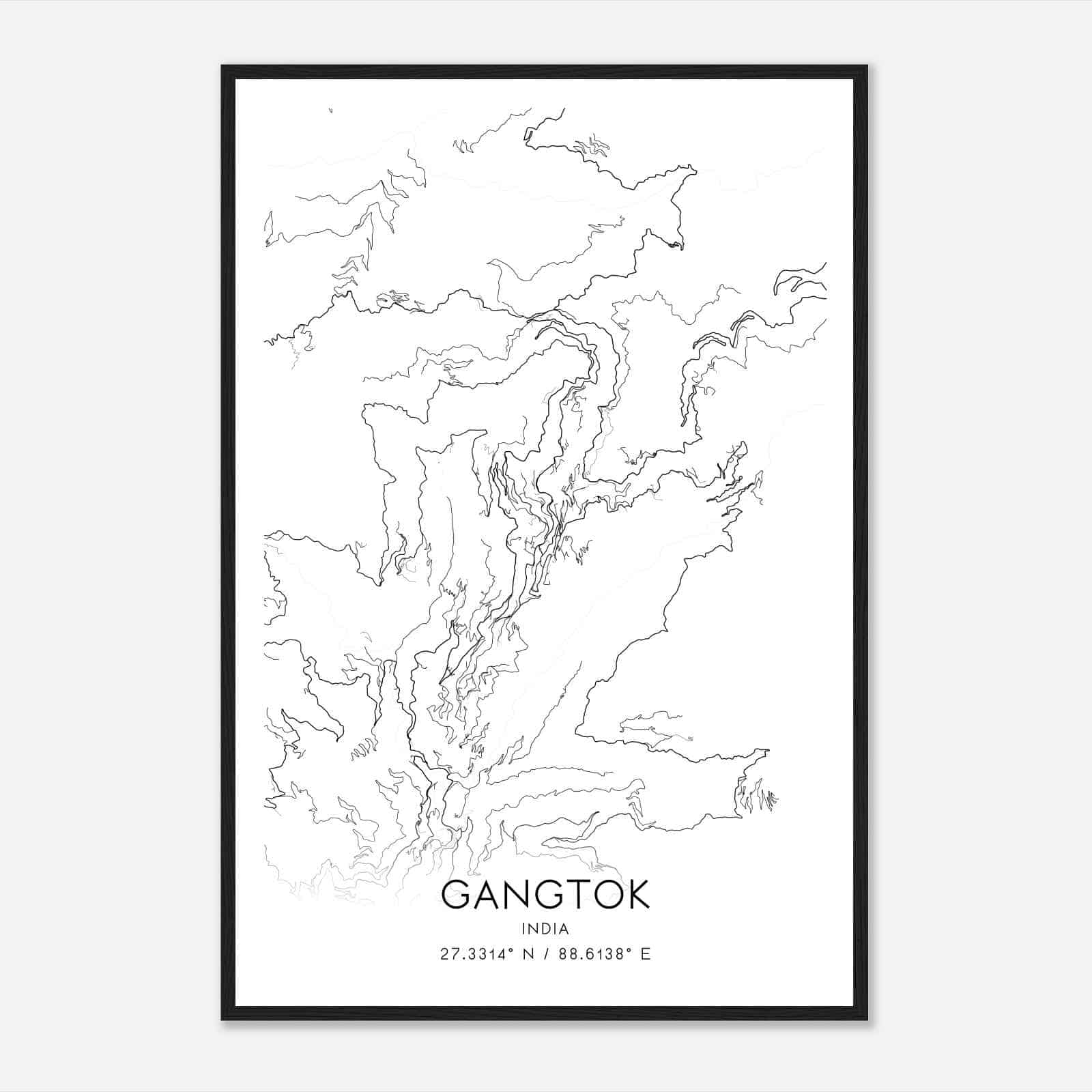 Gangtok India Map Poster, Gangtok City Road Wall Art Print