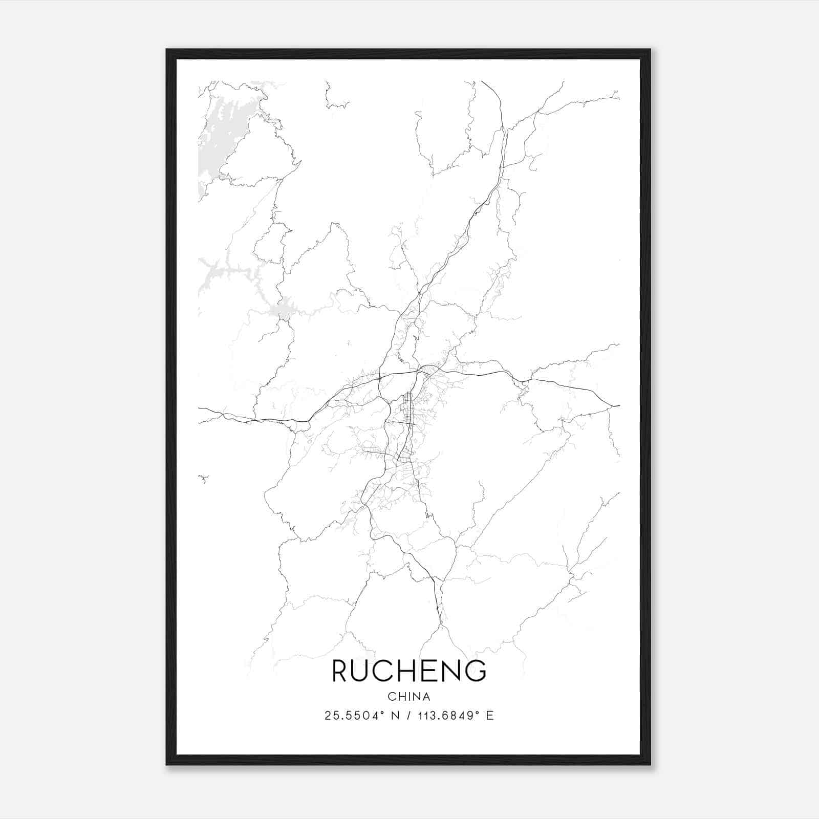 Rucheng China Map Poster, Rucheng City Road Wall Art Print