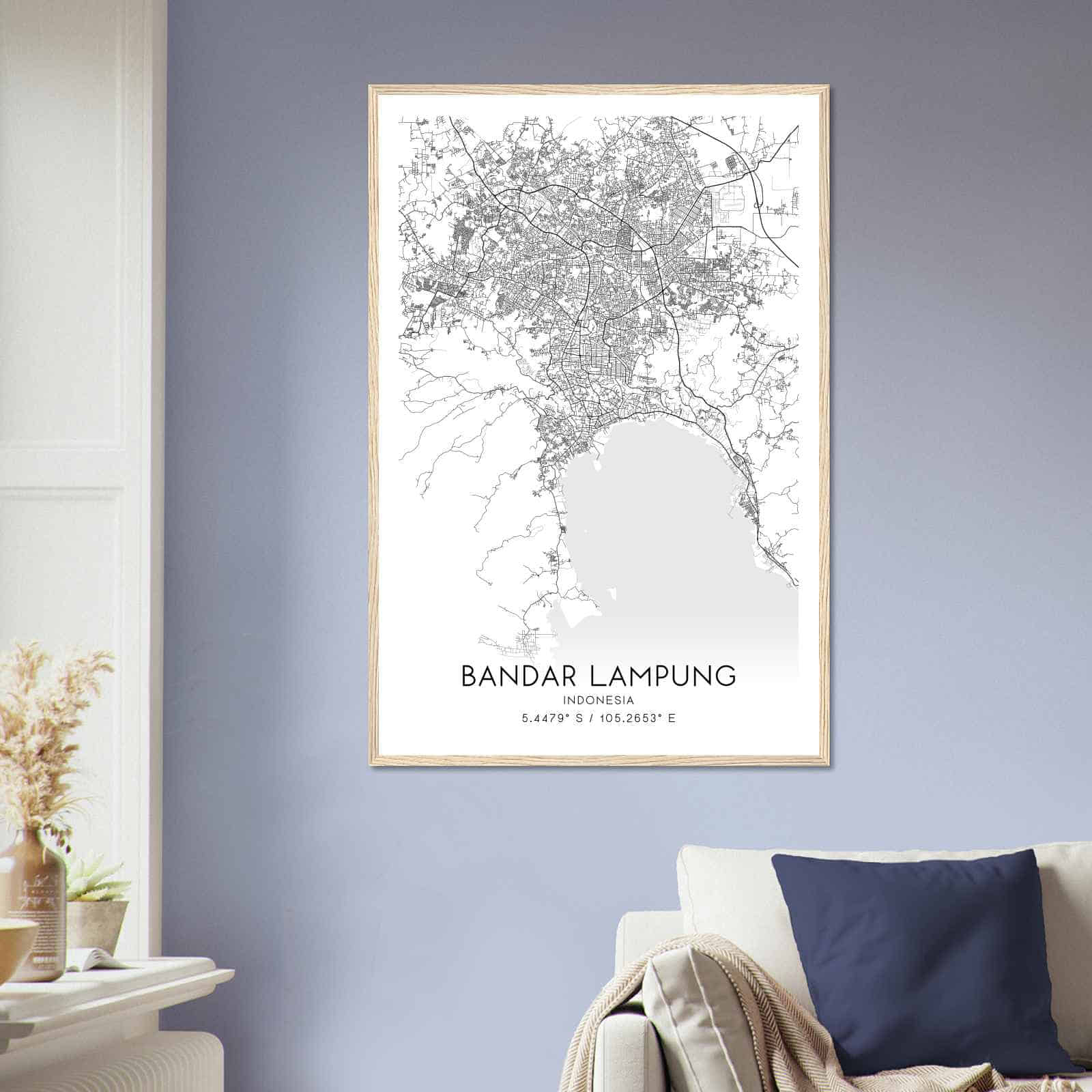 Bandar Lampung Indonesia Map Poster, Bandar Lampung City Road Wall Art Print