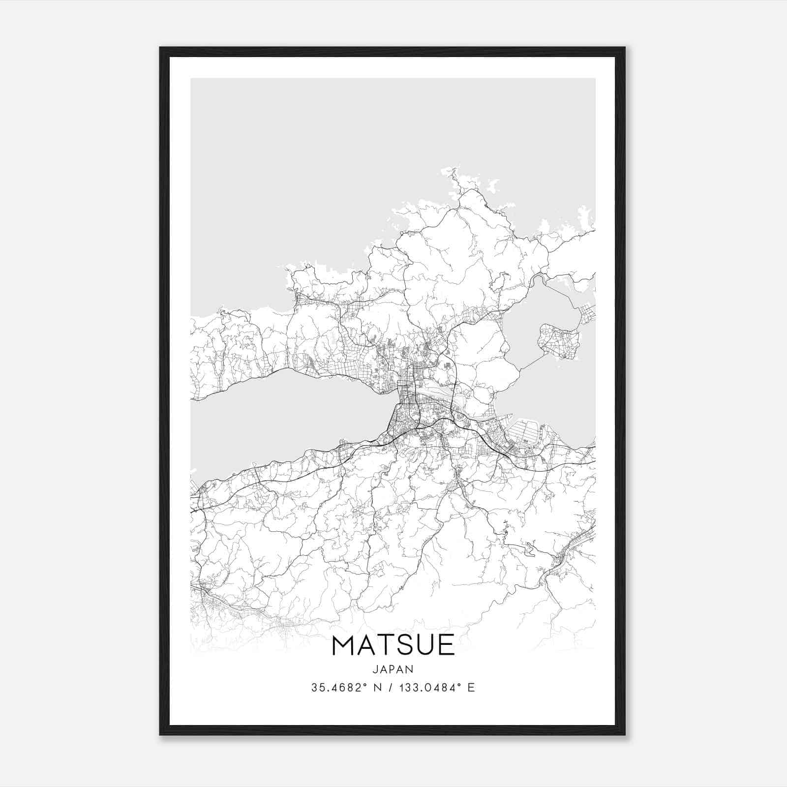 Matsue Japan Map Poster, Matsue City Road Wall Art Print