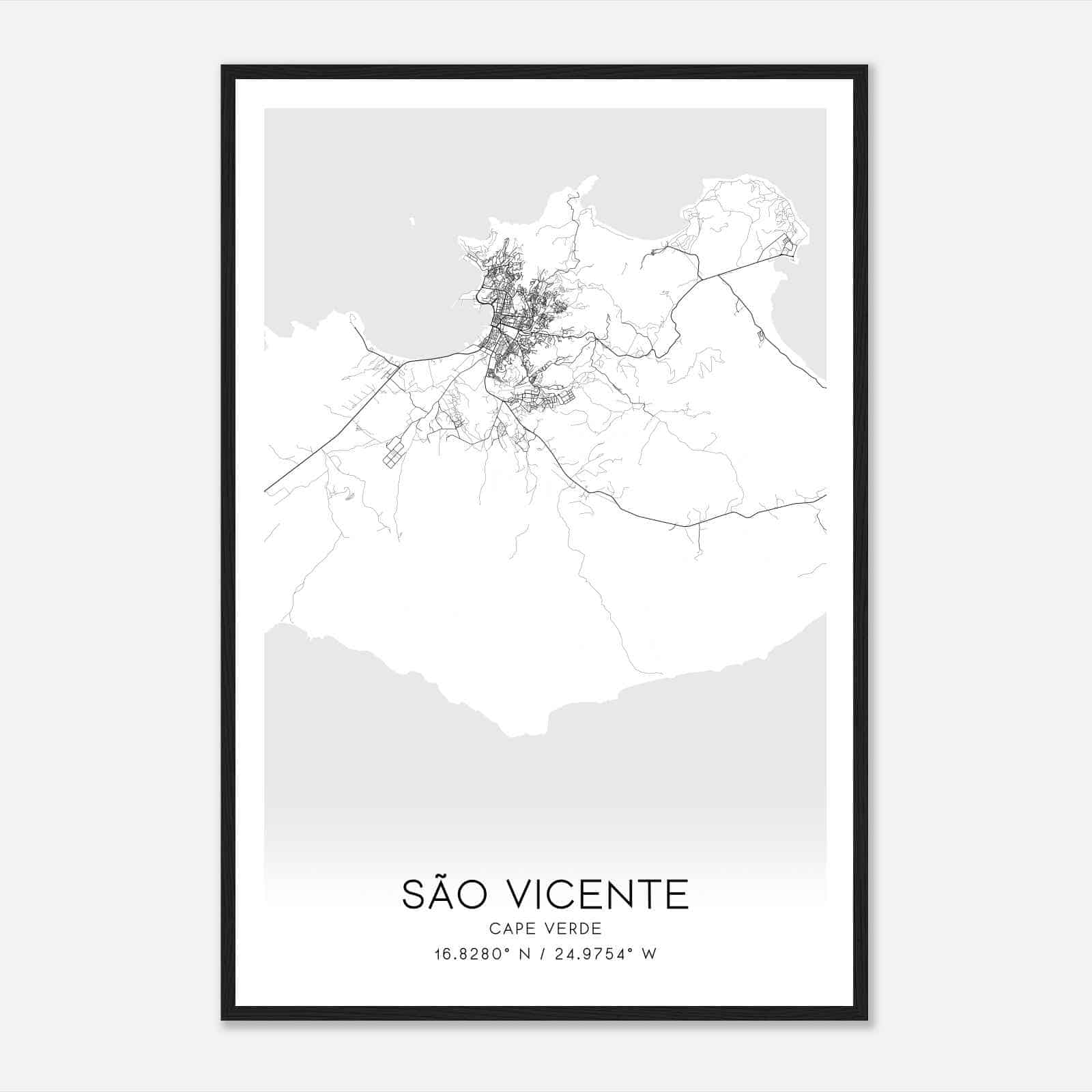 Sao Vicente Cape Verde Map Poster, Sao Vicente City Road Wall Art Print