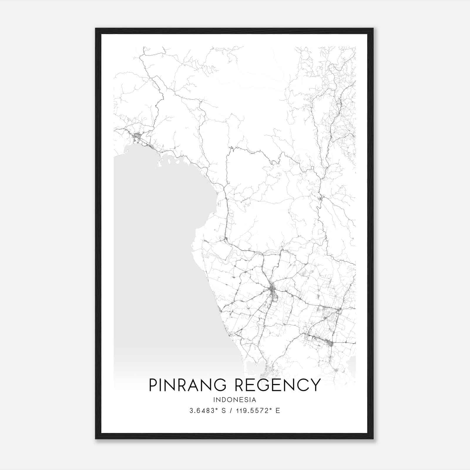 Pinrang Regency Indonesia Map Poster, Pinrang Regency City Road Wall Art Print