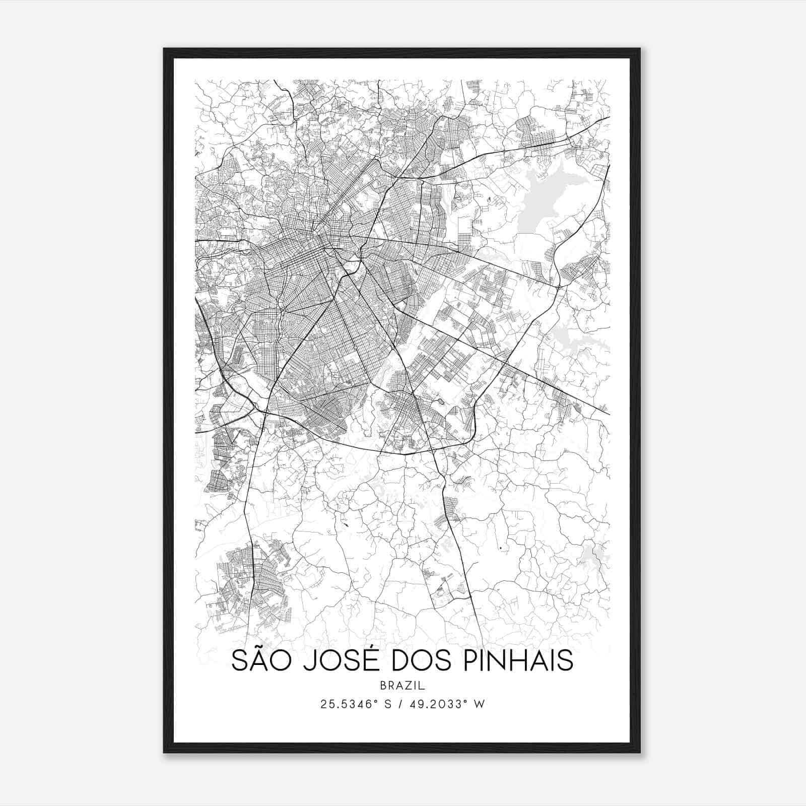 Sao Jose dos Pinhais Brazil Map Poster, Sao Jose dos Pinhais City Road Wall Art Print