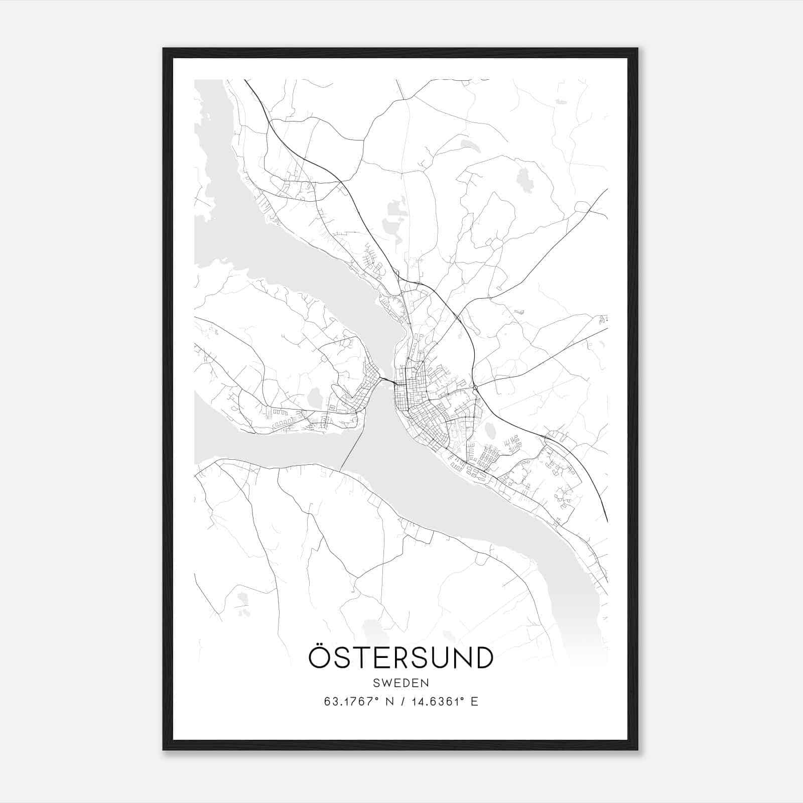 Ostersund Sweden Map Poster, Ostersund City Road Wall Art Print