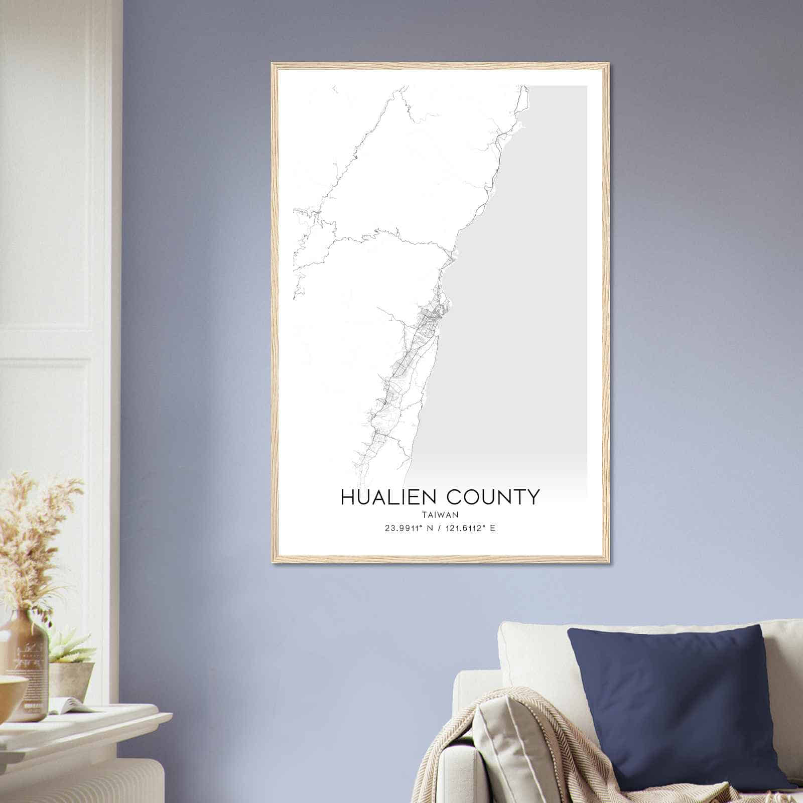Hualien County Taiwan Map Poster, Hualien County City Road Wall Art Print