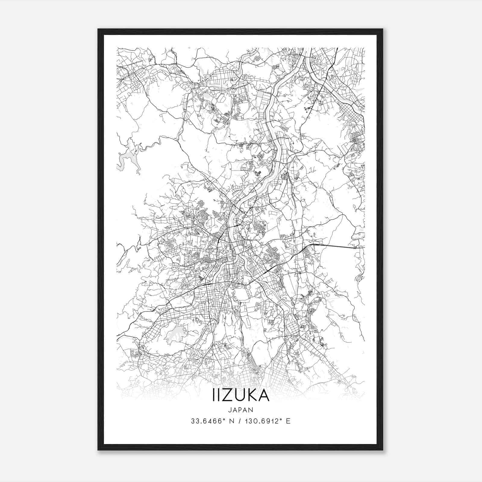 Iizuka Japan Map Poster, Iizuka City Road Wall Art Print