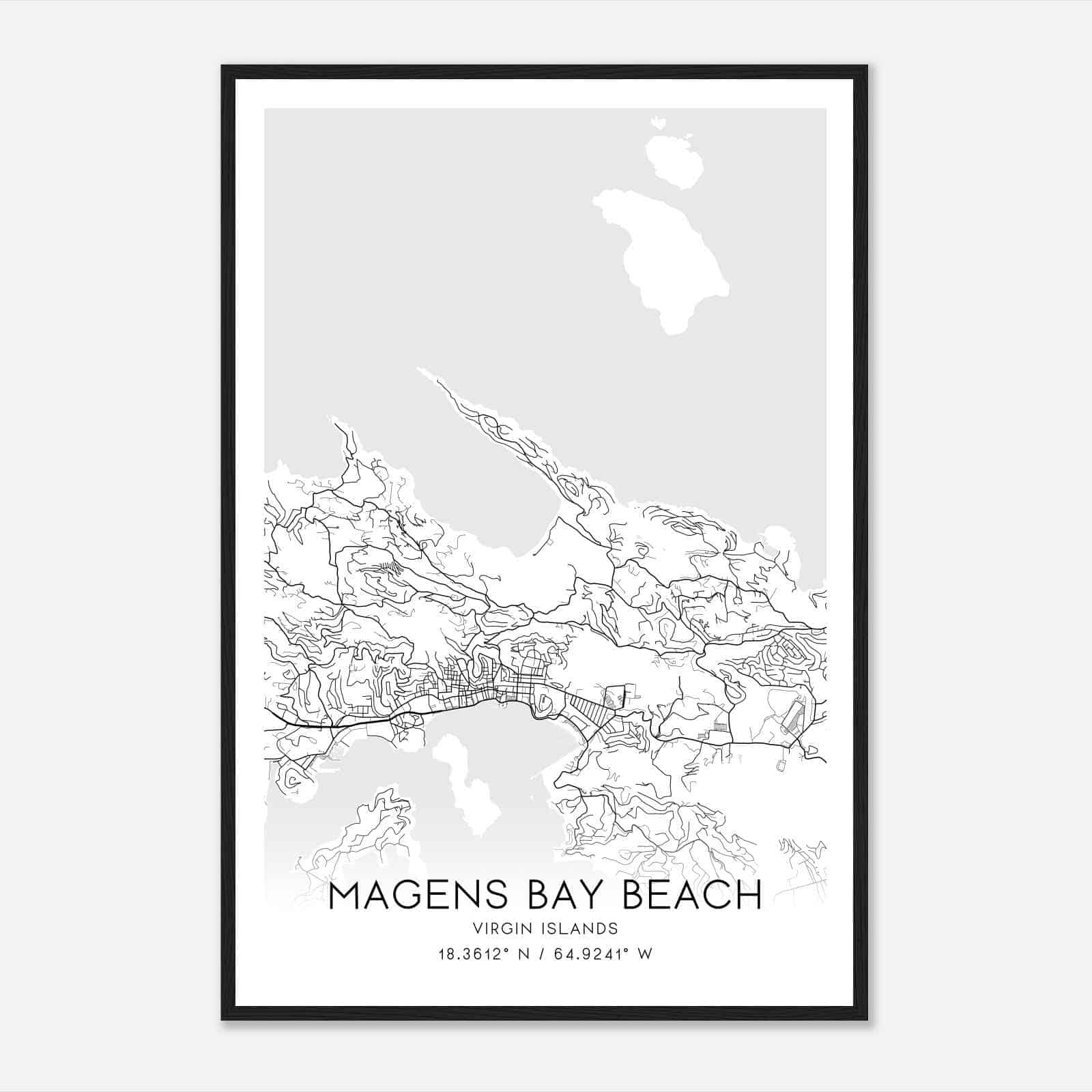 Magens Bay Beach Virgin Islands Map Poster, Magens Bay Beach City Road Wall Art Print