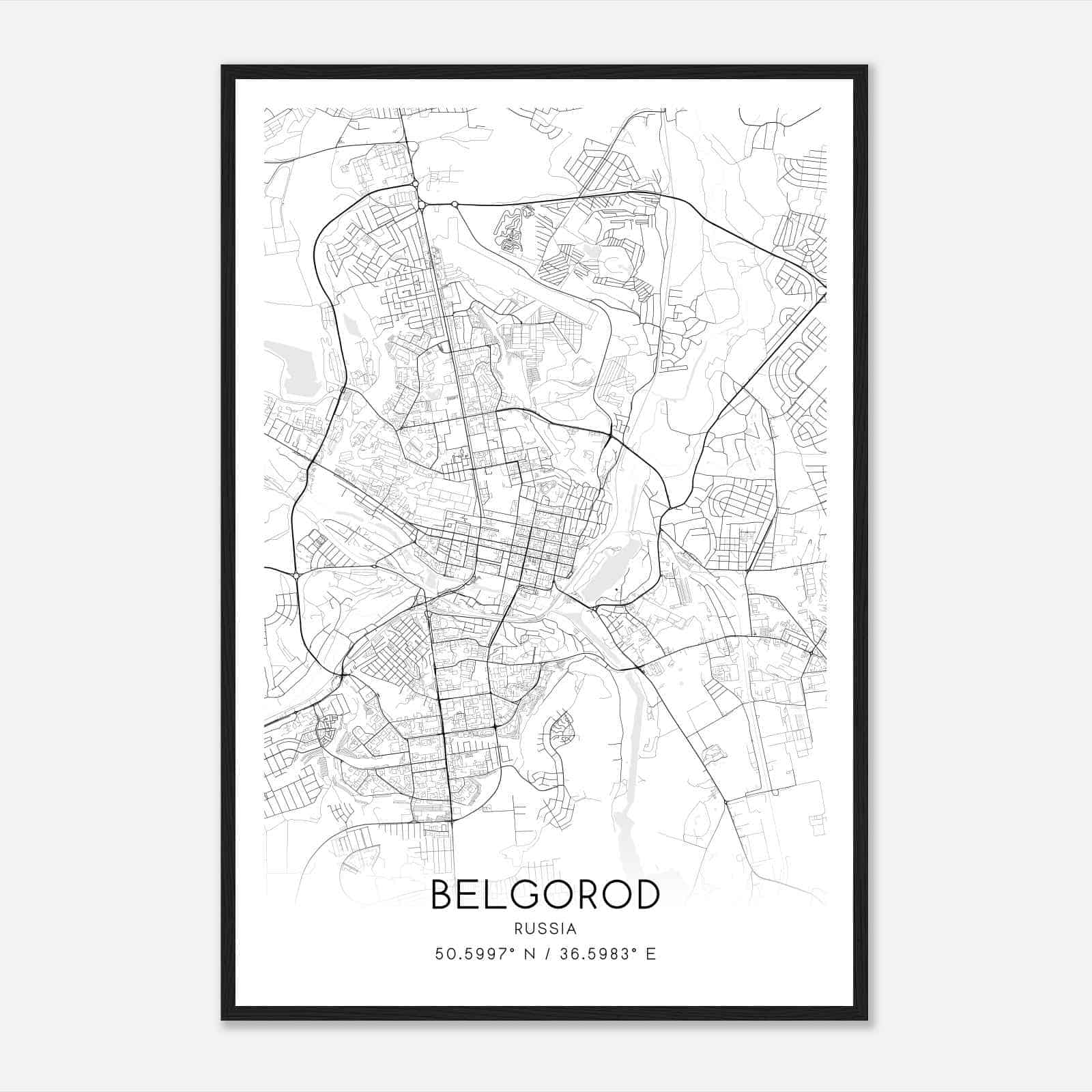 Belgorod Russia Map Poster, Belgorod City Road Wall Art Print