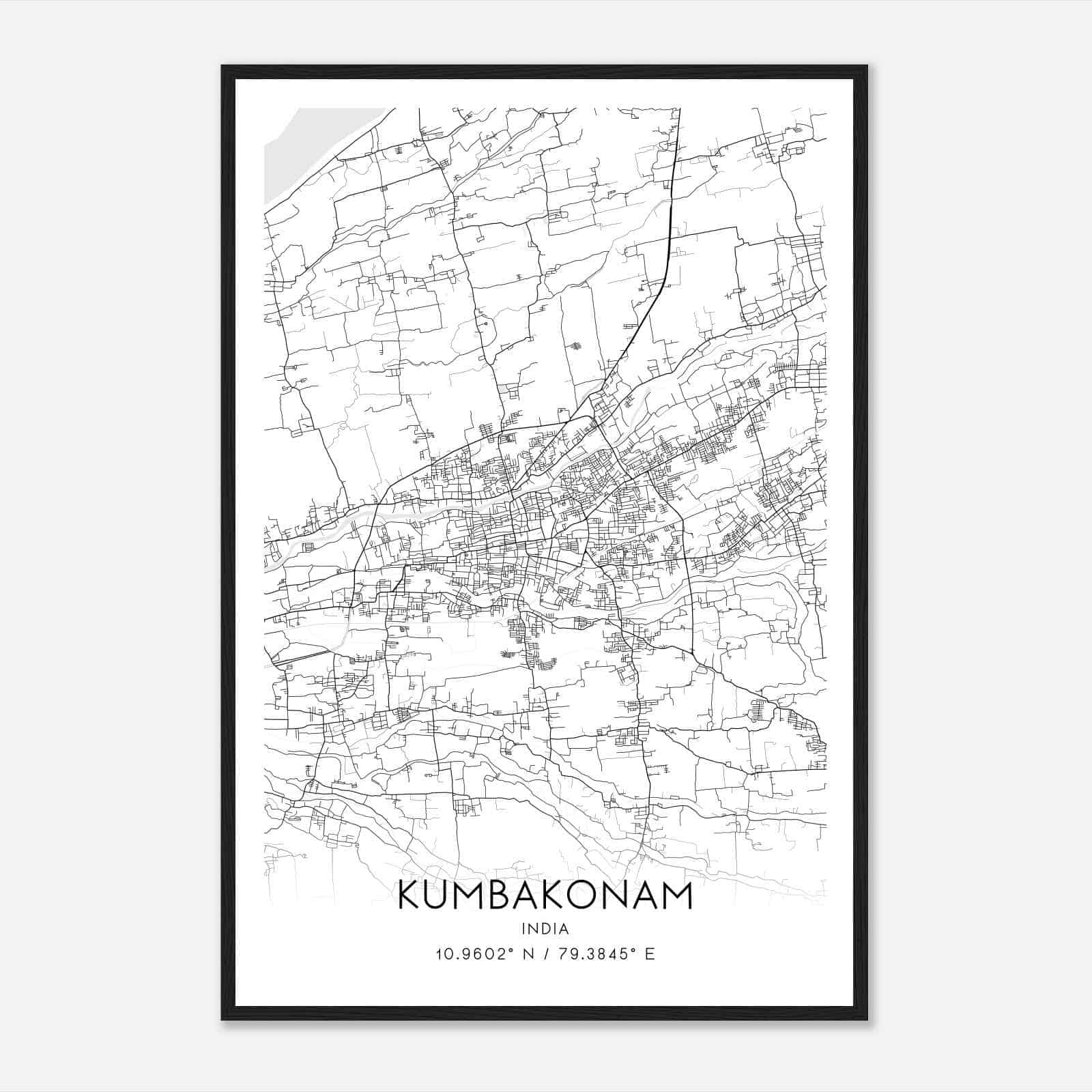 Kumbakonam India Map Poster, Kumbakonam City Road Wall Art Print