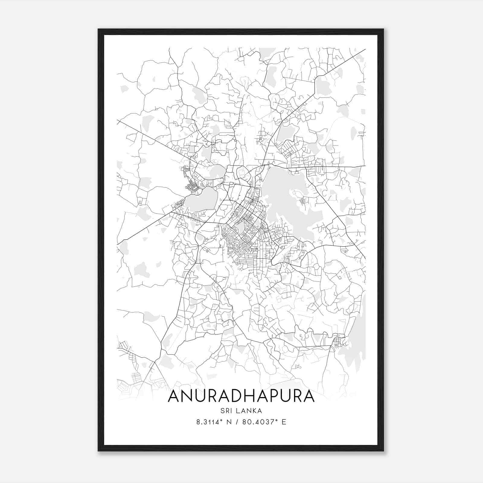 Anuradhapura Sri Lanka Map Poster, Anuradhapura City Road Wall Art Print
