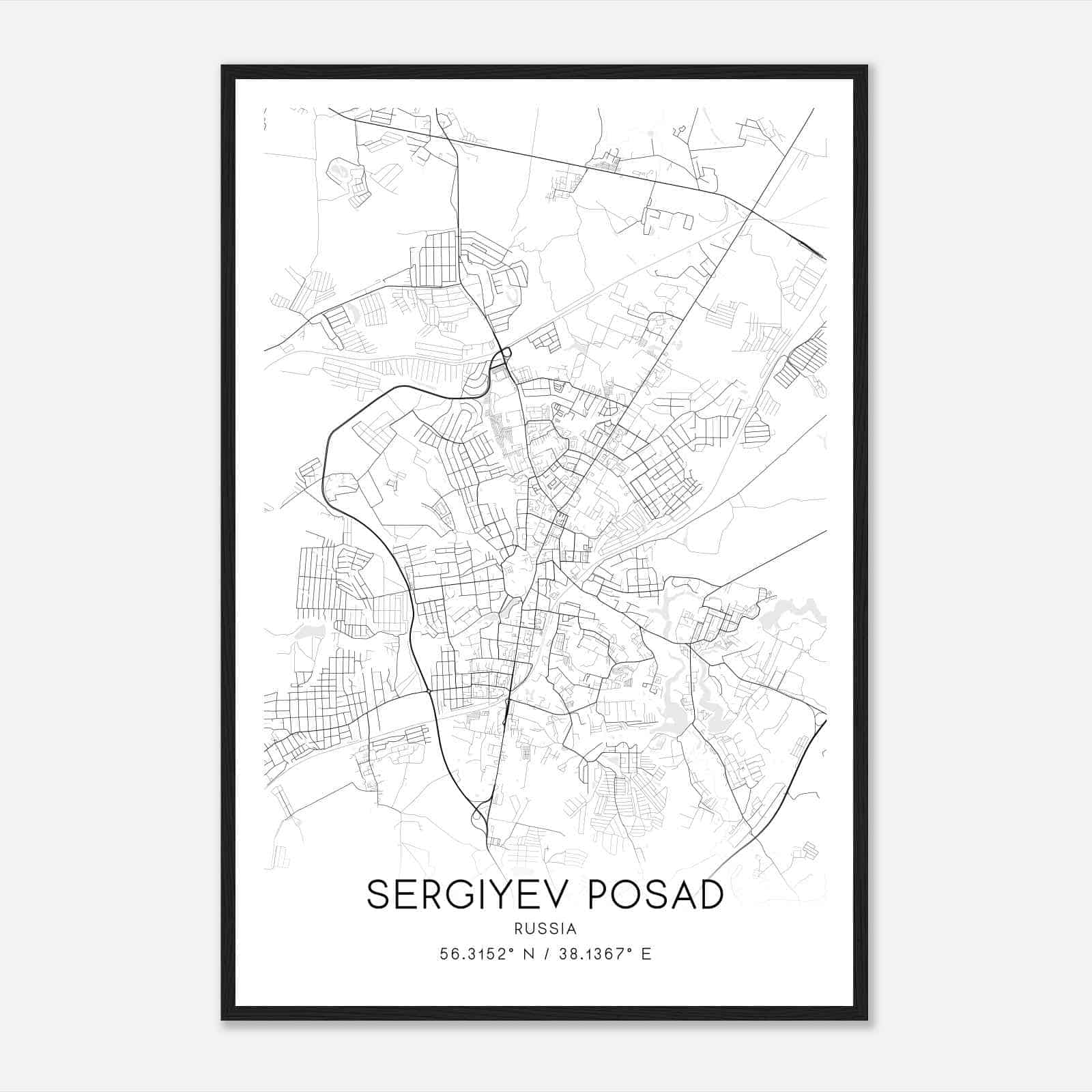 Sergiyev Posad Russia Map Poster, Sergiyev Posad City Road Wall Art Print