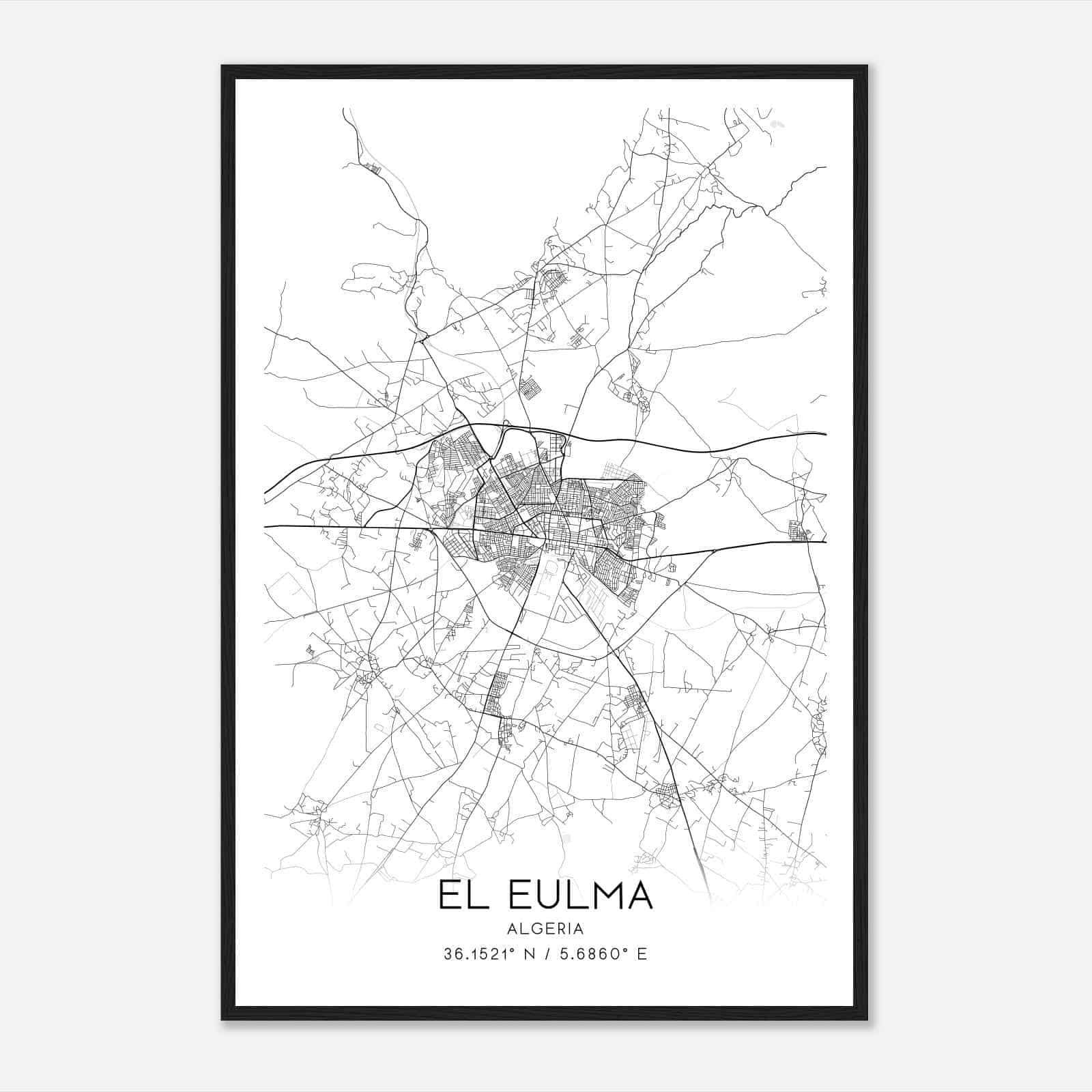 El Eulma Algeria Map Poster, El Eulma City Road Wall Art Print Custom