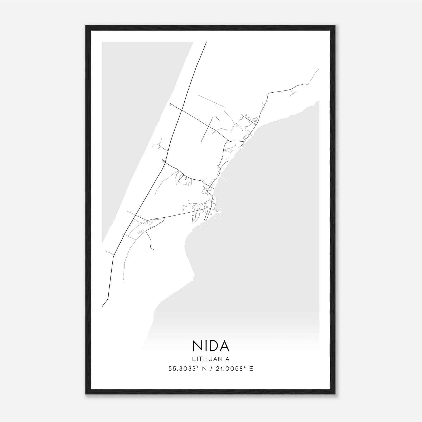 Nida Lithuania Map Poster, Nida City Road Wall Art Print