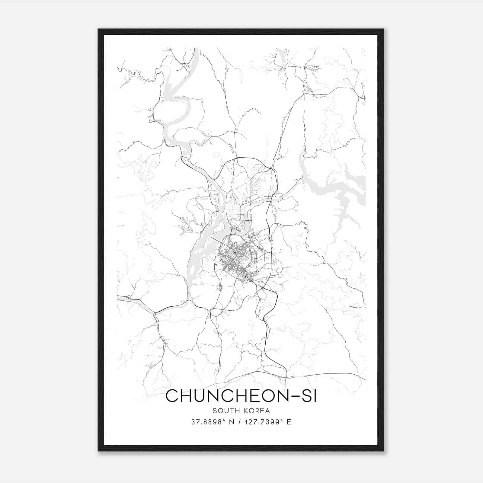 Chuncheonsi South Korea Map Poster, Chuncheonsi City Road Wall Art Print