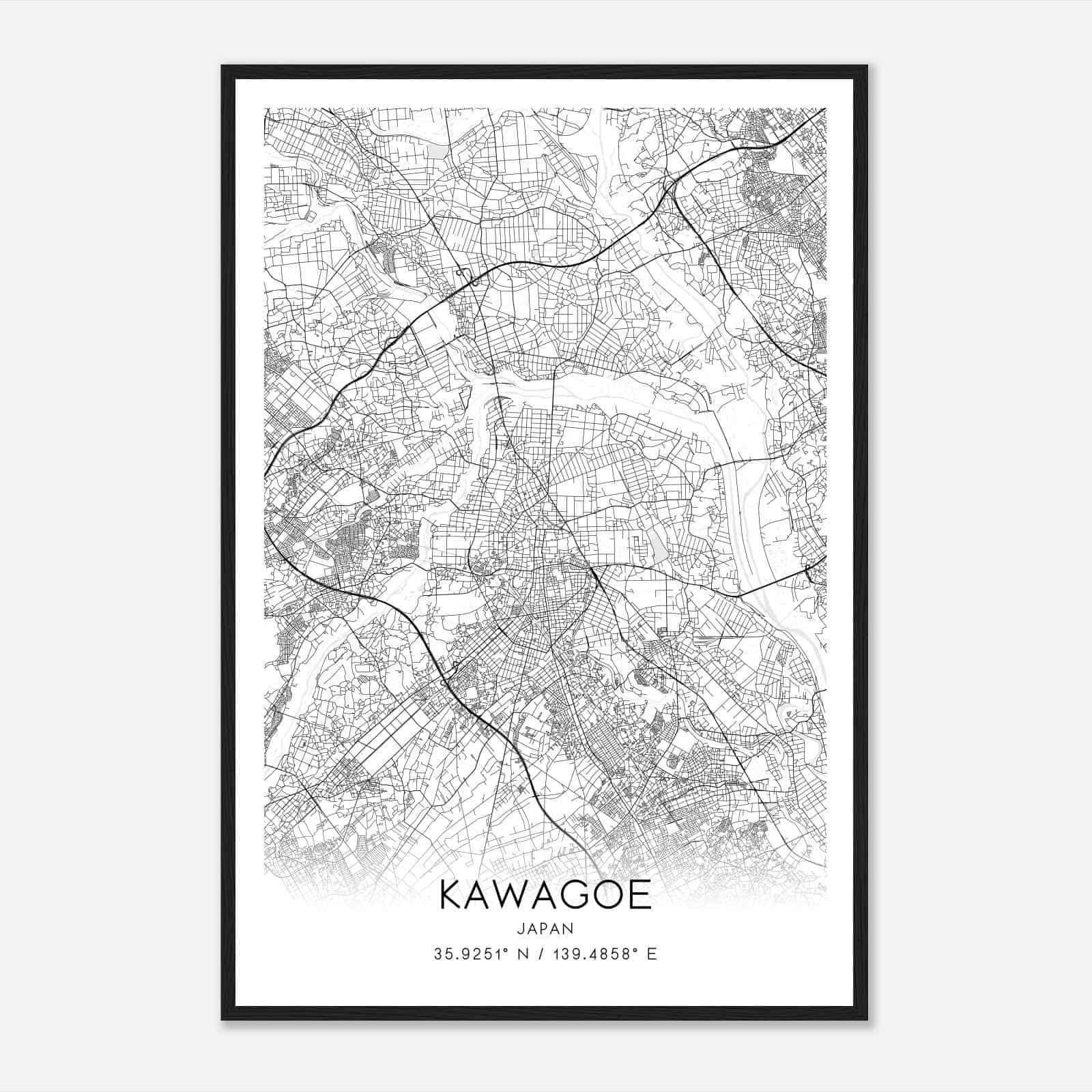 Kawagoe Japan Map Poster, Kawagoe City Road Wall Art Print