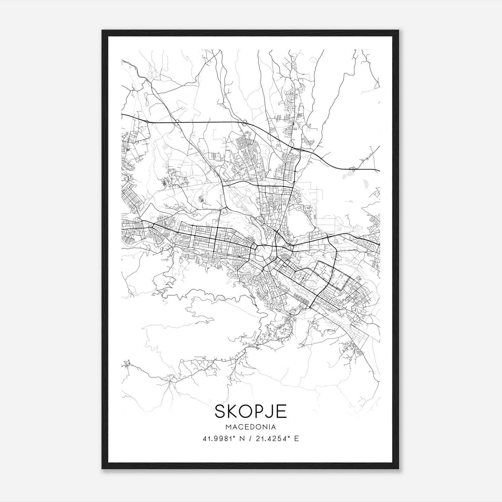 Skopje Macedonia Map Poster, Skopje City Road Wall Art Print
