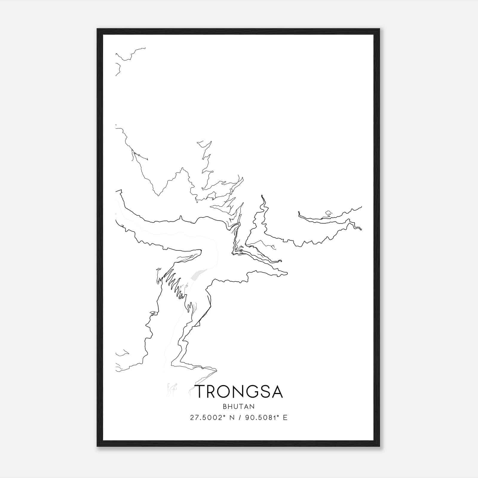 Trongsa Bhutan Map Poster, Trongsa City Road Wall Art Print