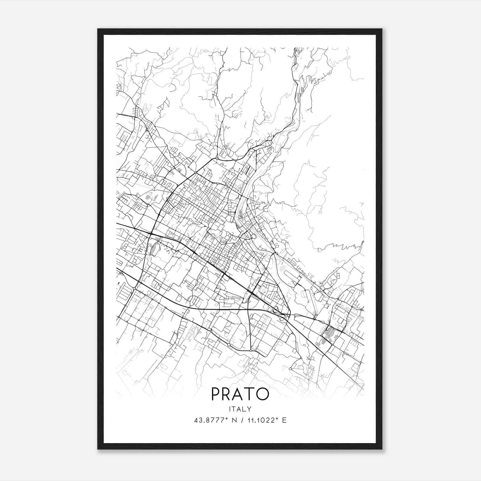 Prato Italy Map Poster, Prato City Road Wall Art Print