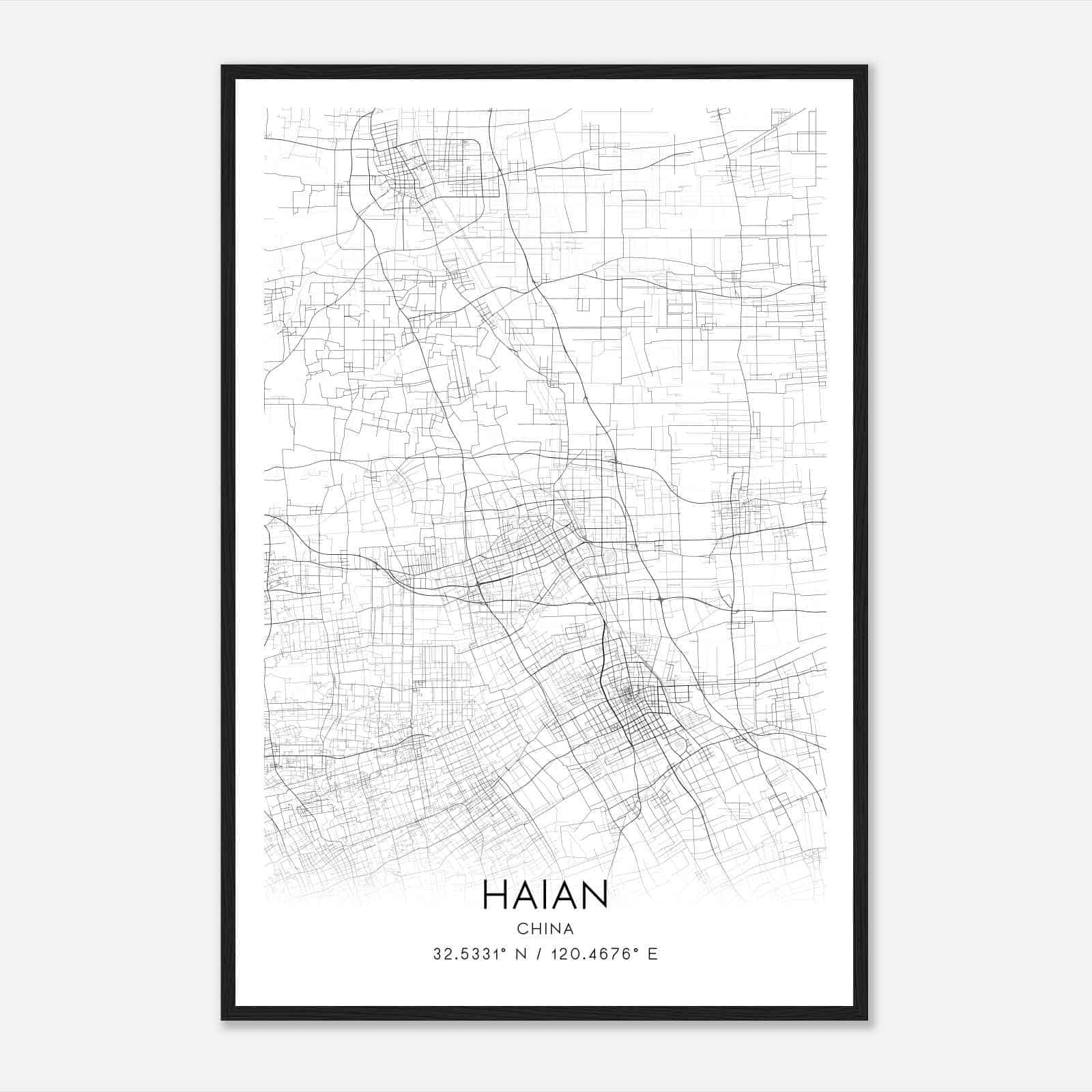 Haian China Map Poster, Haian City Road Wall Art Print