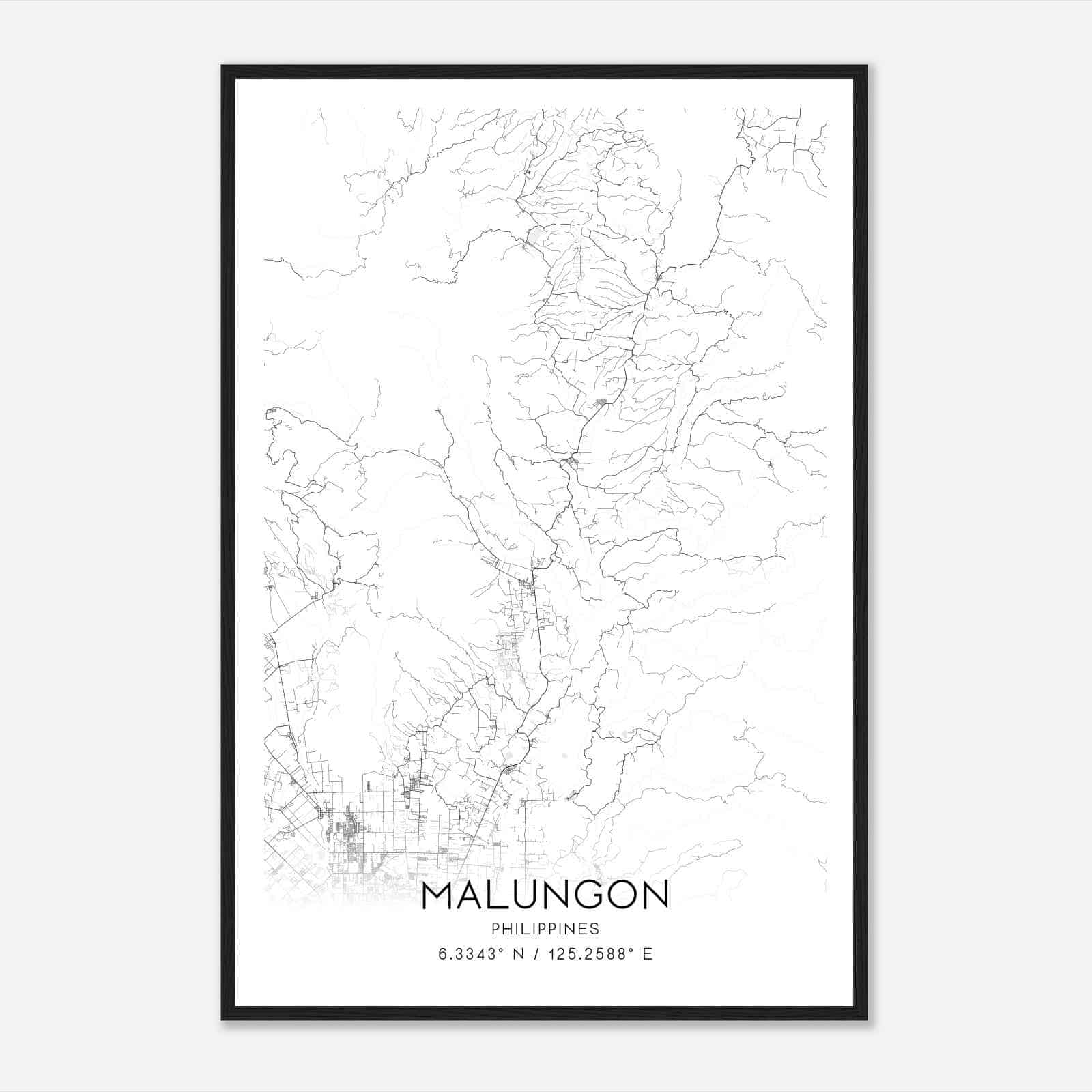 Malungon Philippines Map Poster, Malungon City Road Wall Art Print
