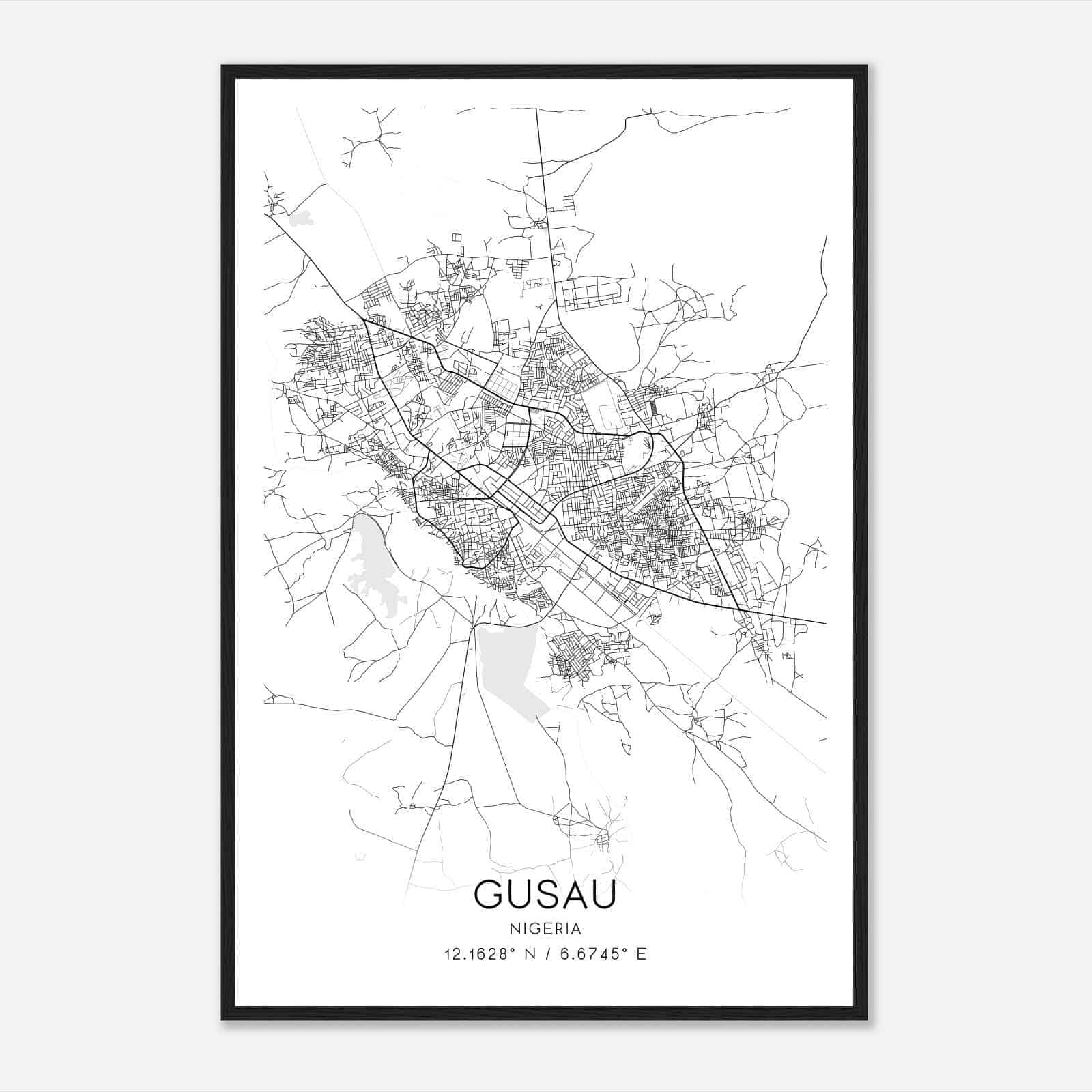 Gusau Nigeria Map Poster, Gusau City Road Wall Art Print