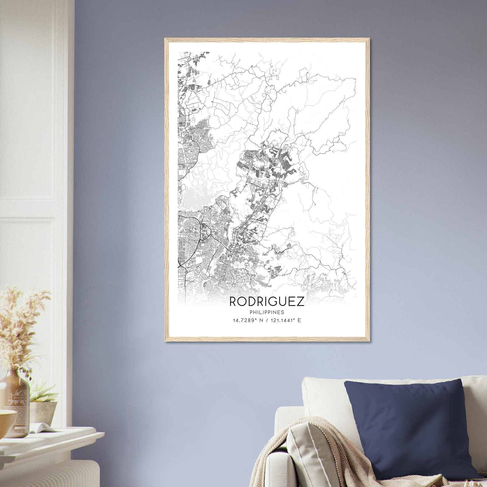 Rodriguez Philippines Map Poster, Rodriguez City Road Wall Art Print
