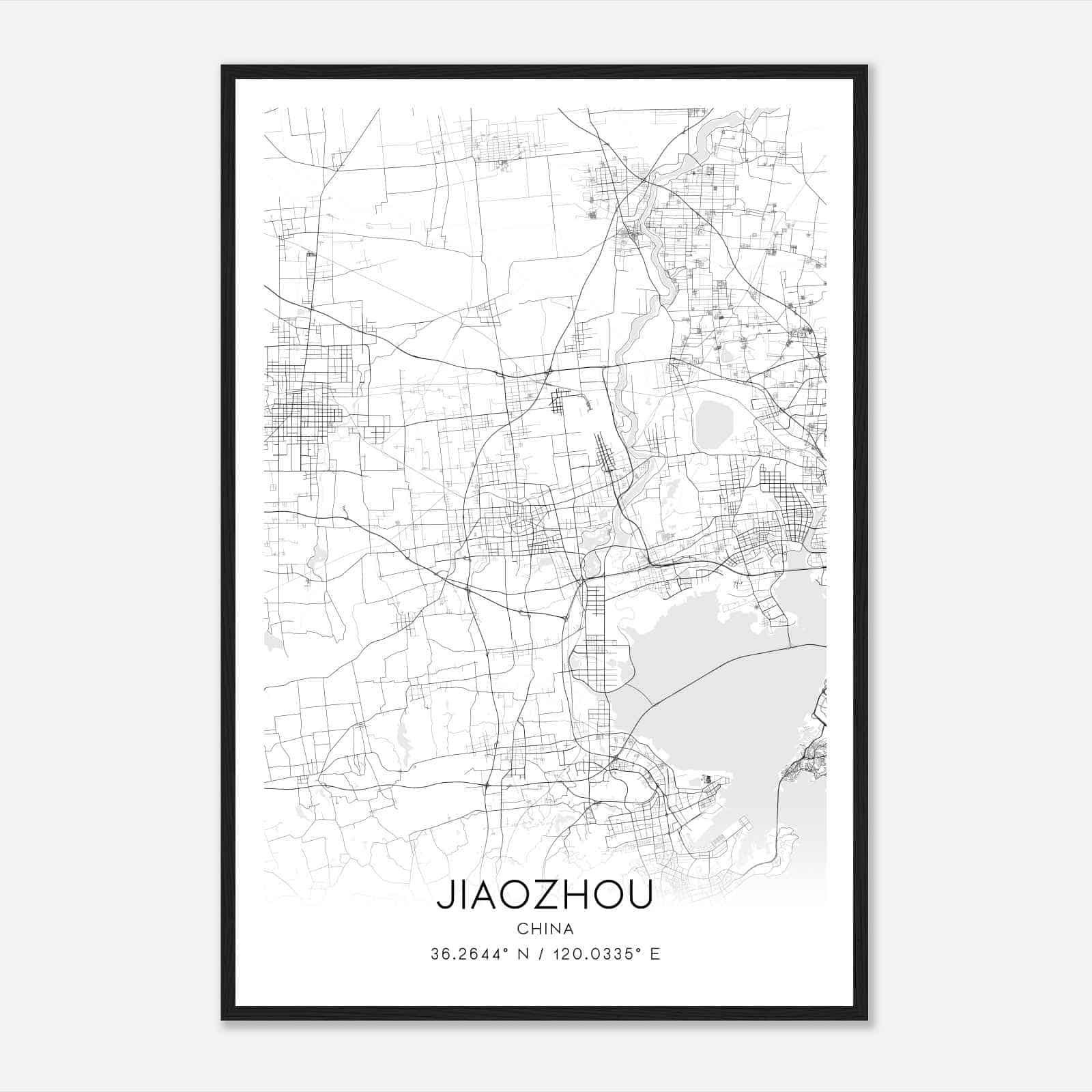 Jiaozhou China Map Poster, Jiaozhou City Road Wall Art Print