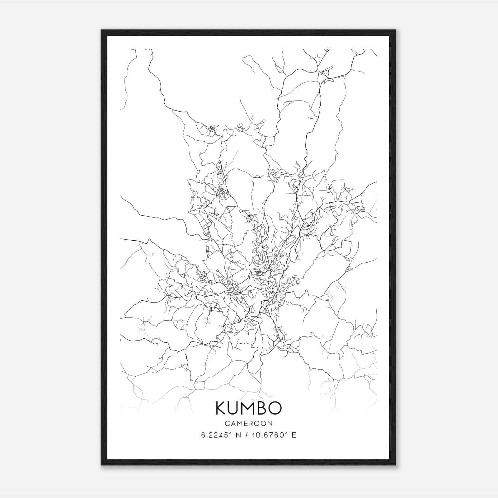 Kumbo Cameroon Map Poster, Kumbo City Road Wall Art Print