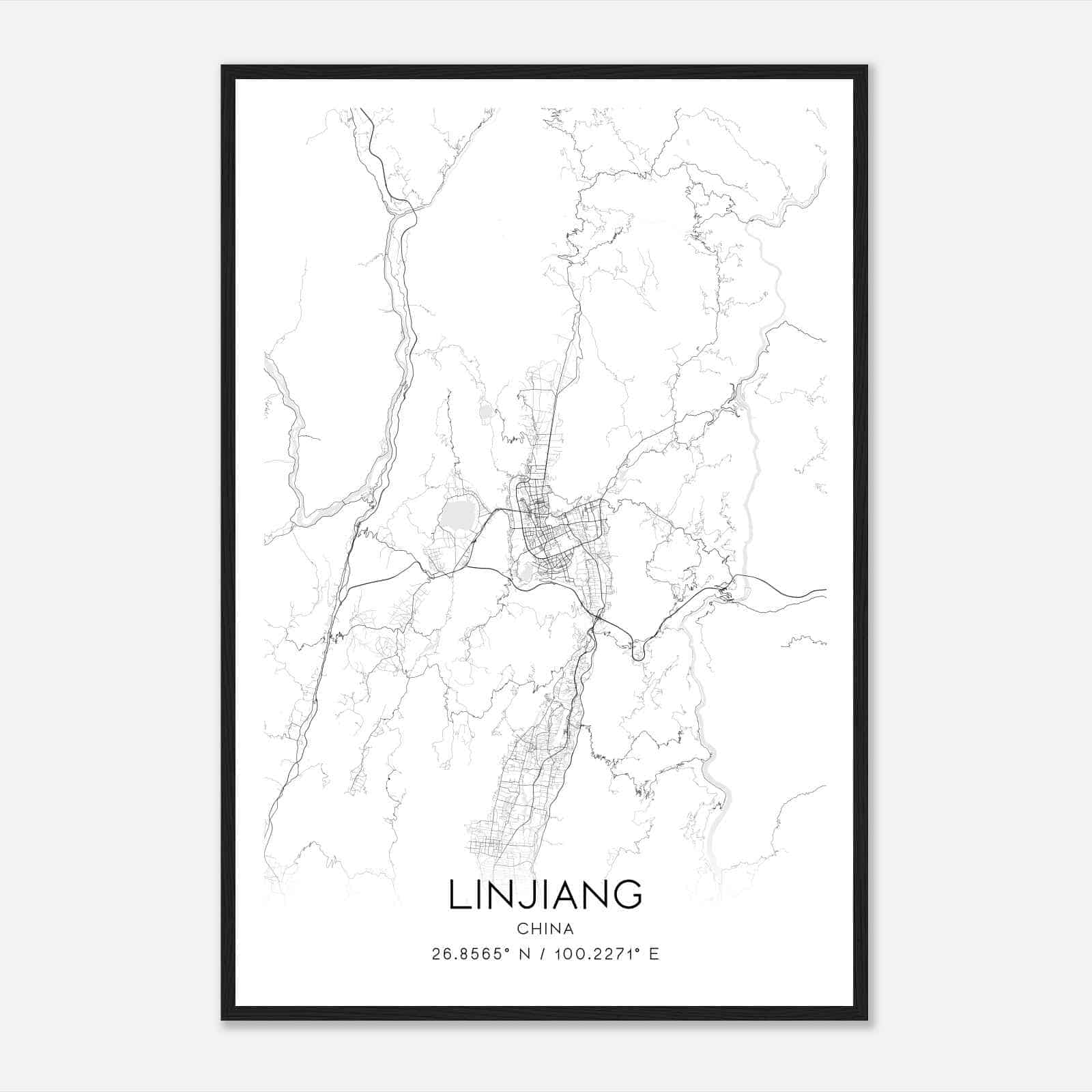 Linjiang China Map Poster, Linjiang City Road Wall Art Print