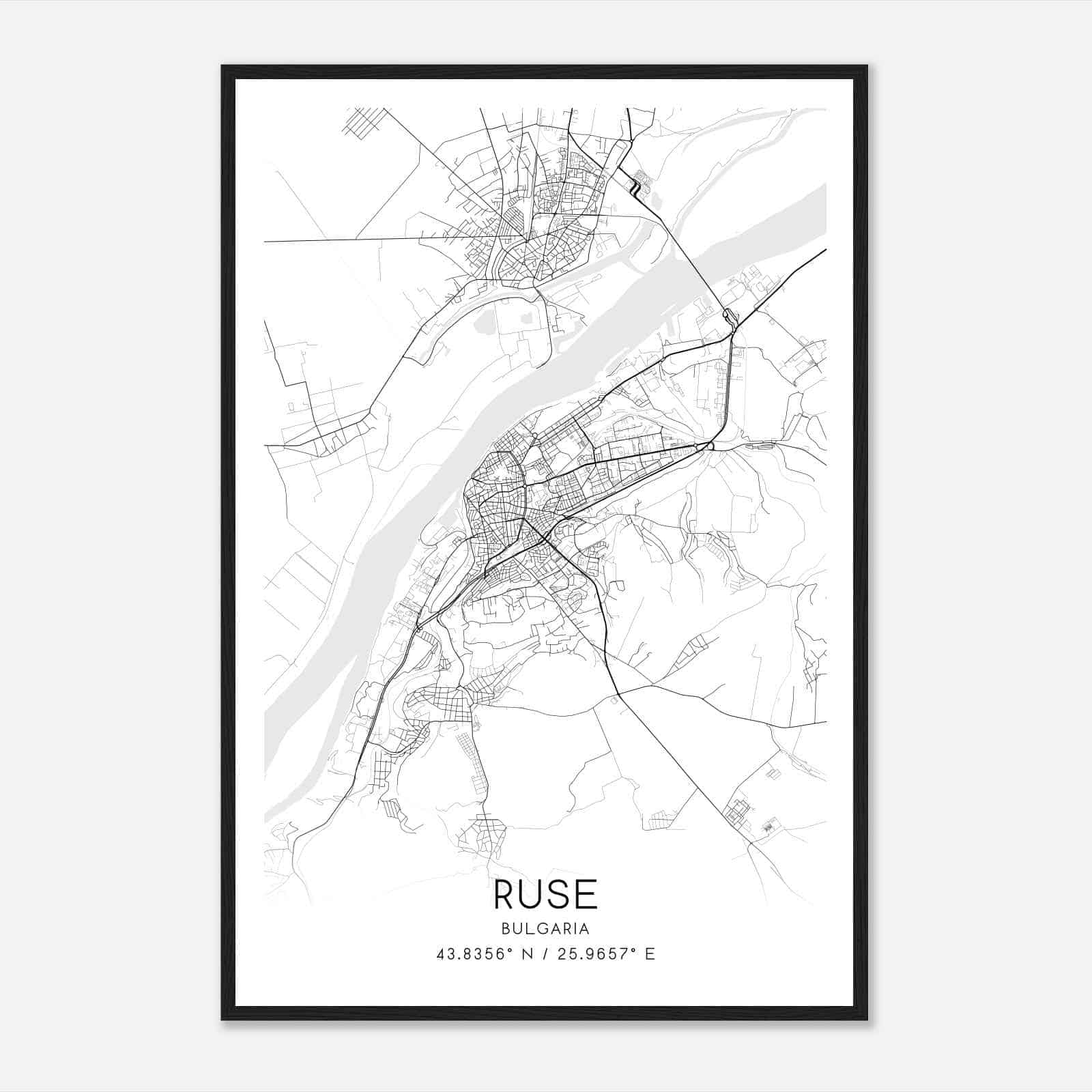 Ruse Bulgaria Map Poster, Ruse City Road Wall Art Print