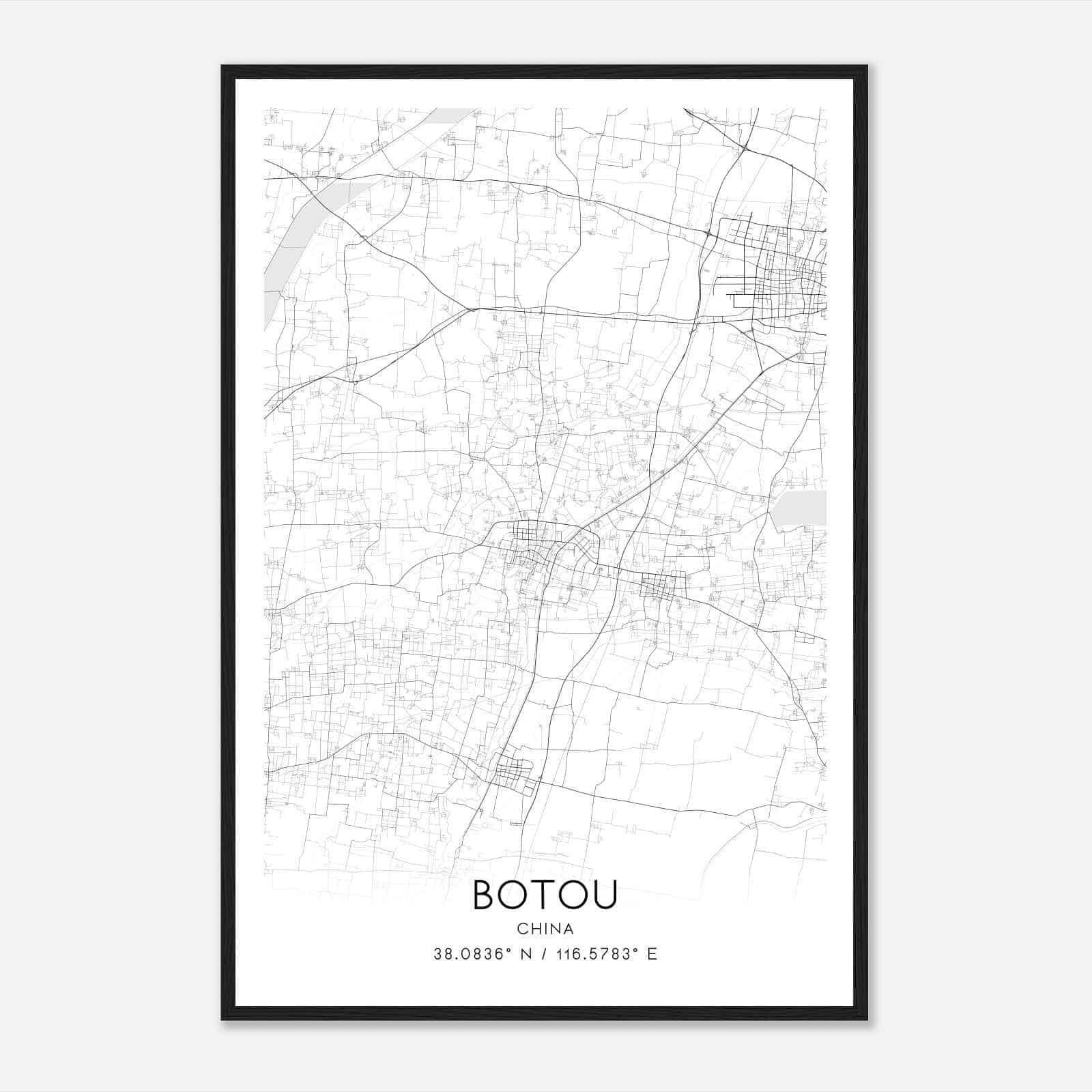 Botou China Map Poster, Botou City Road Wall Art Print