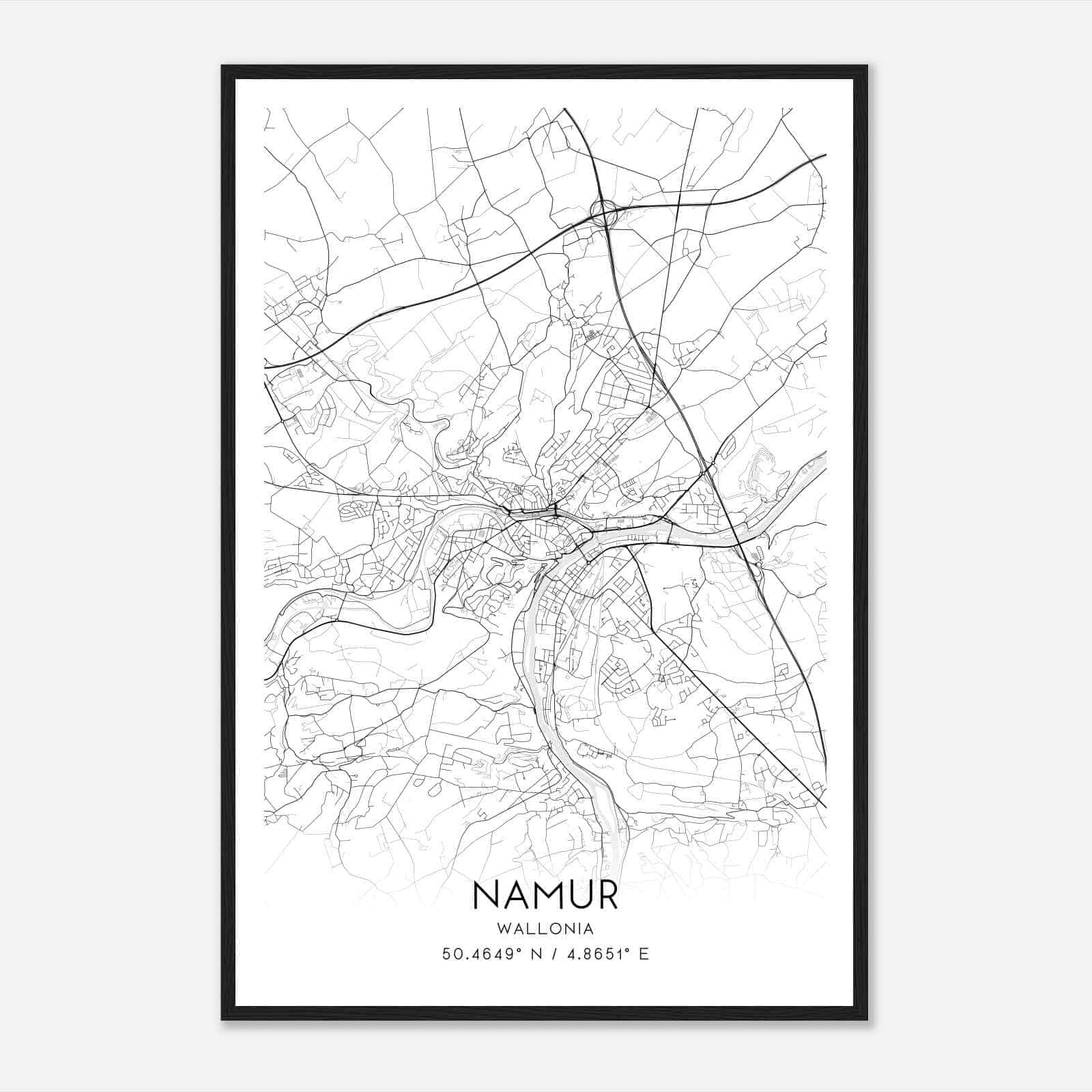 Namur Wallonia Map Poster, Namur City Road Wall Art Print