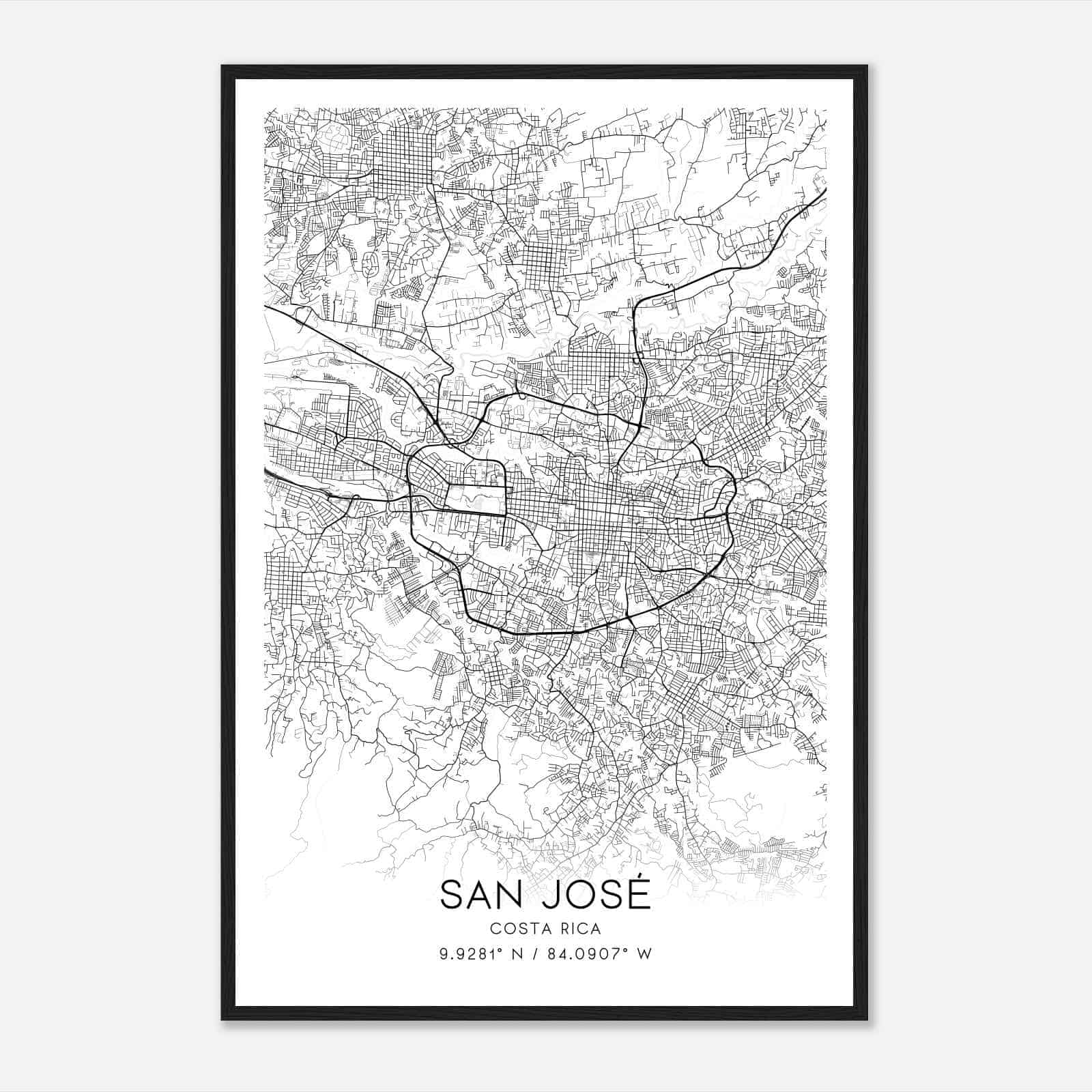 San Jose Costa Rica Map Poster, San Jose City Road Wall Art Print