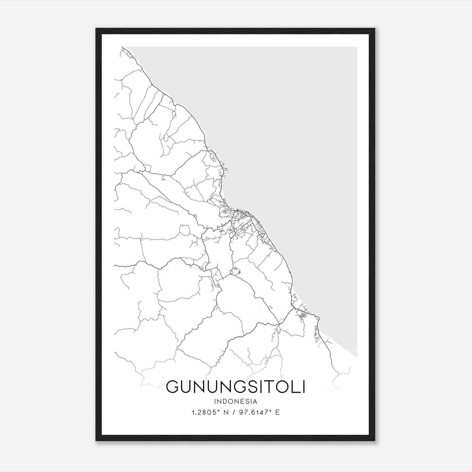 Gunungsitoli Indonesia Map Poster, Gunungsitoli City Road Wall Art Print