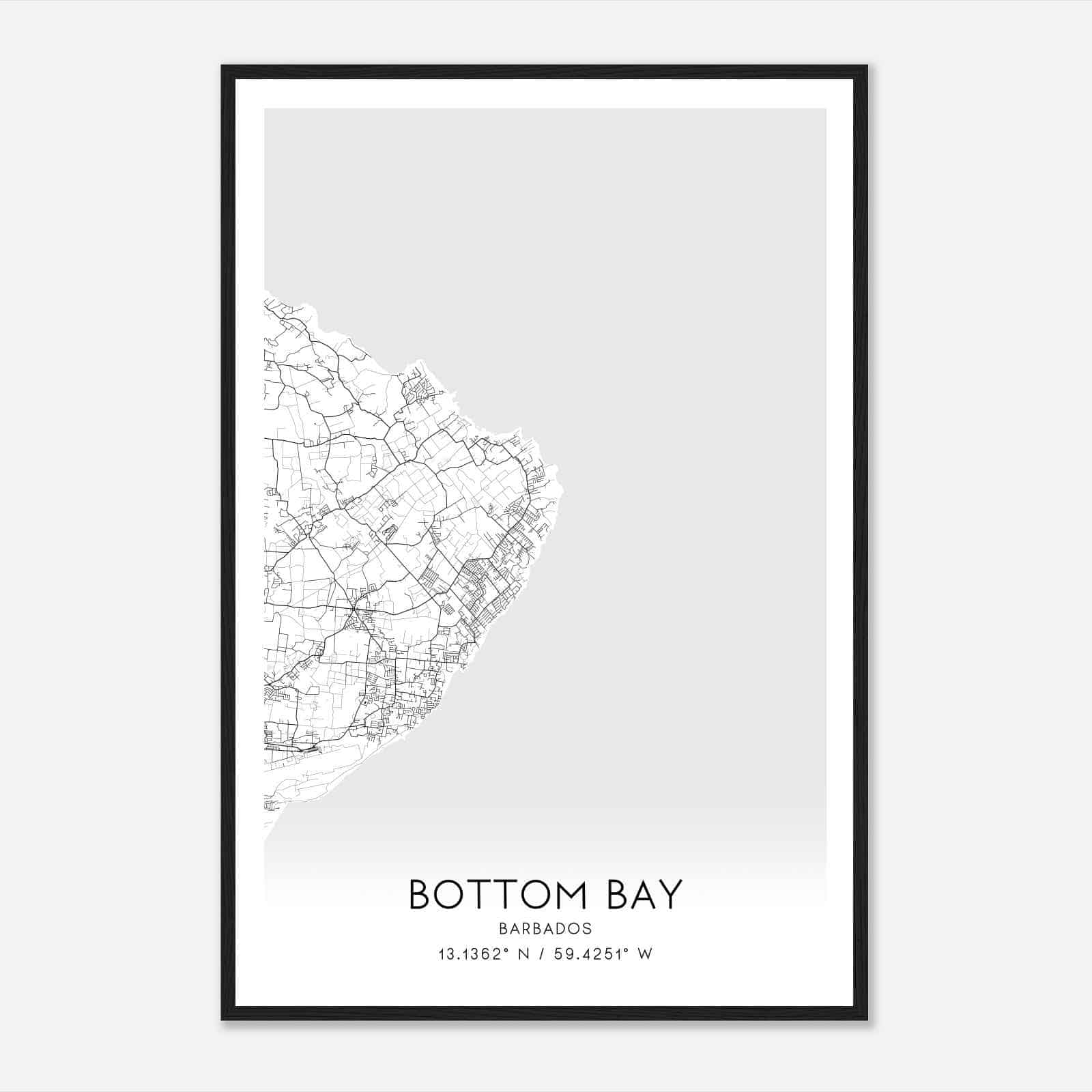 Bottom Bay Barbados Map Poster, Bottom Bay City Road Wall Art Print