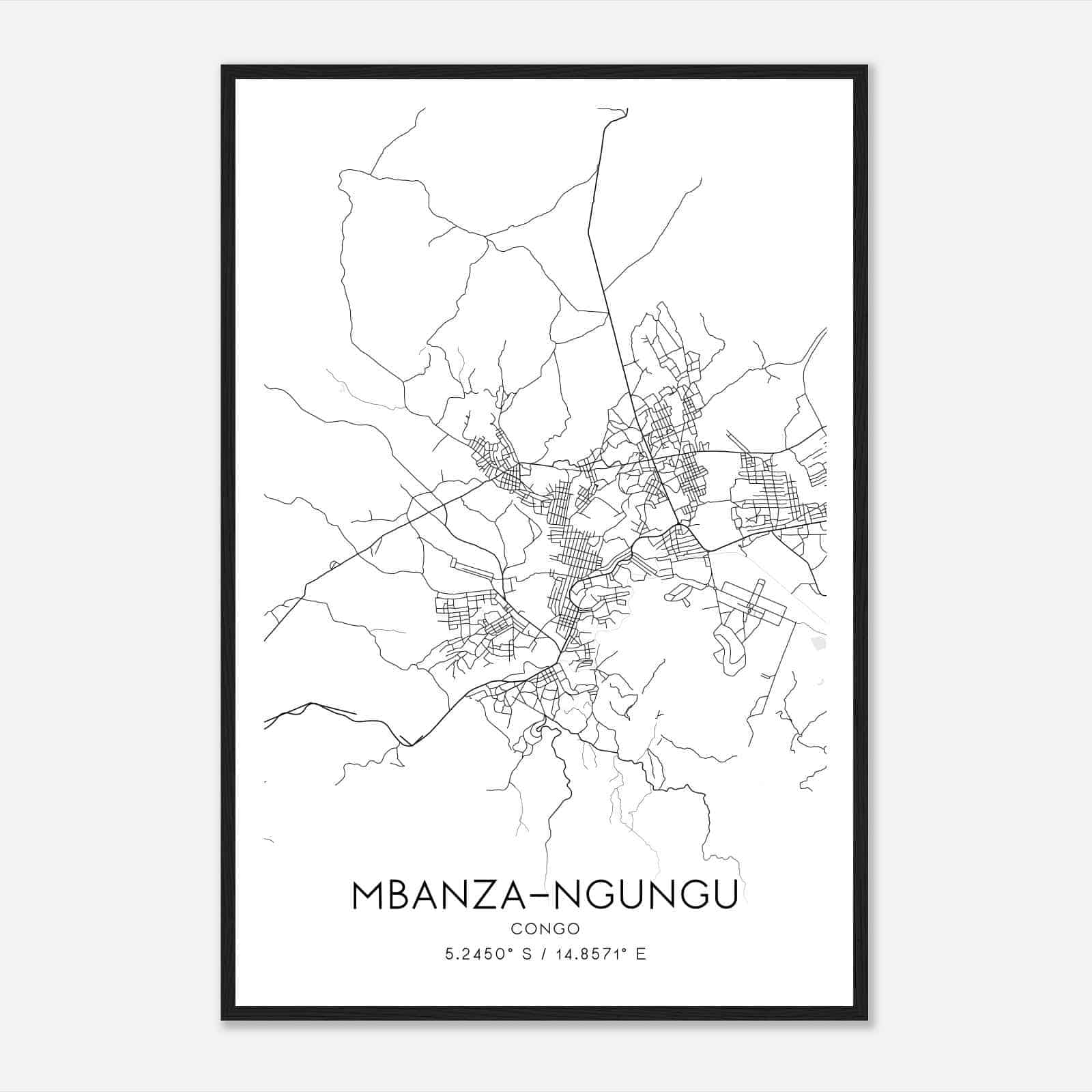 MbanzaNgungu Congo Map Poster, MbanzaNgungu City Road Wall Art Print