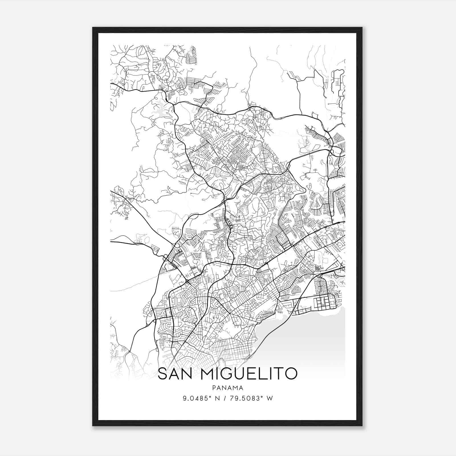 San Miguelito Panama Map Poster, San Miguelito City Road Wall Art Print
