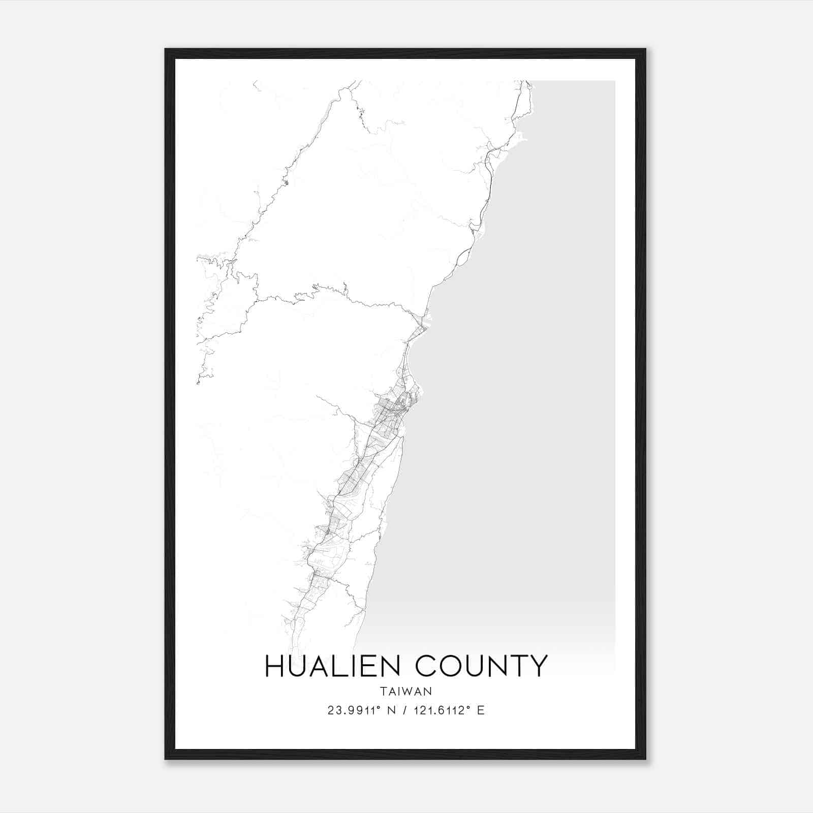 Hualien County Taiwan Map Poster, Hualien County City Road Wall Art Print