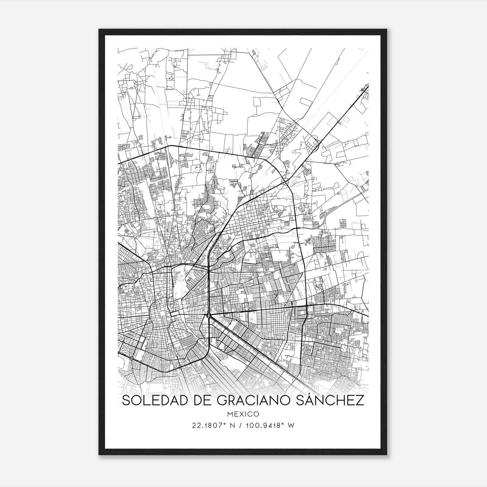 Soledad de Graciano Sanchez Mexico Map Poster, Soledad de Graciano Sanchez City Road Wall Art Print