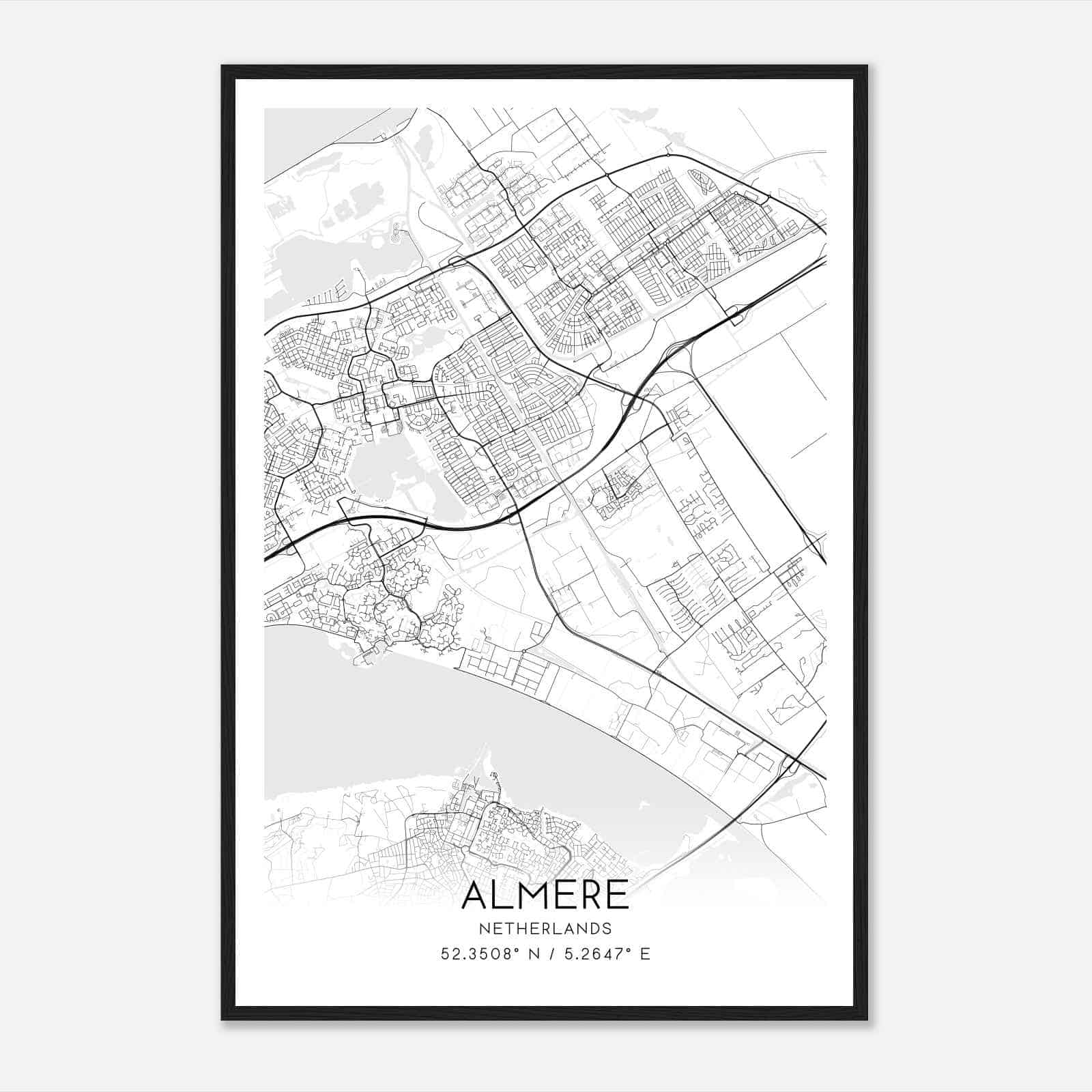 Almere Netherlands Map Poster, Almere City Road Wall Art Print